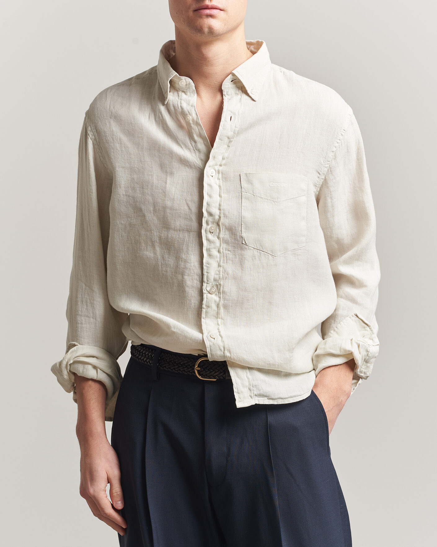 Homme | Chemises | Gant | Regular Fit Garment Dyed Linen Shirt Sand