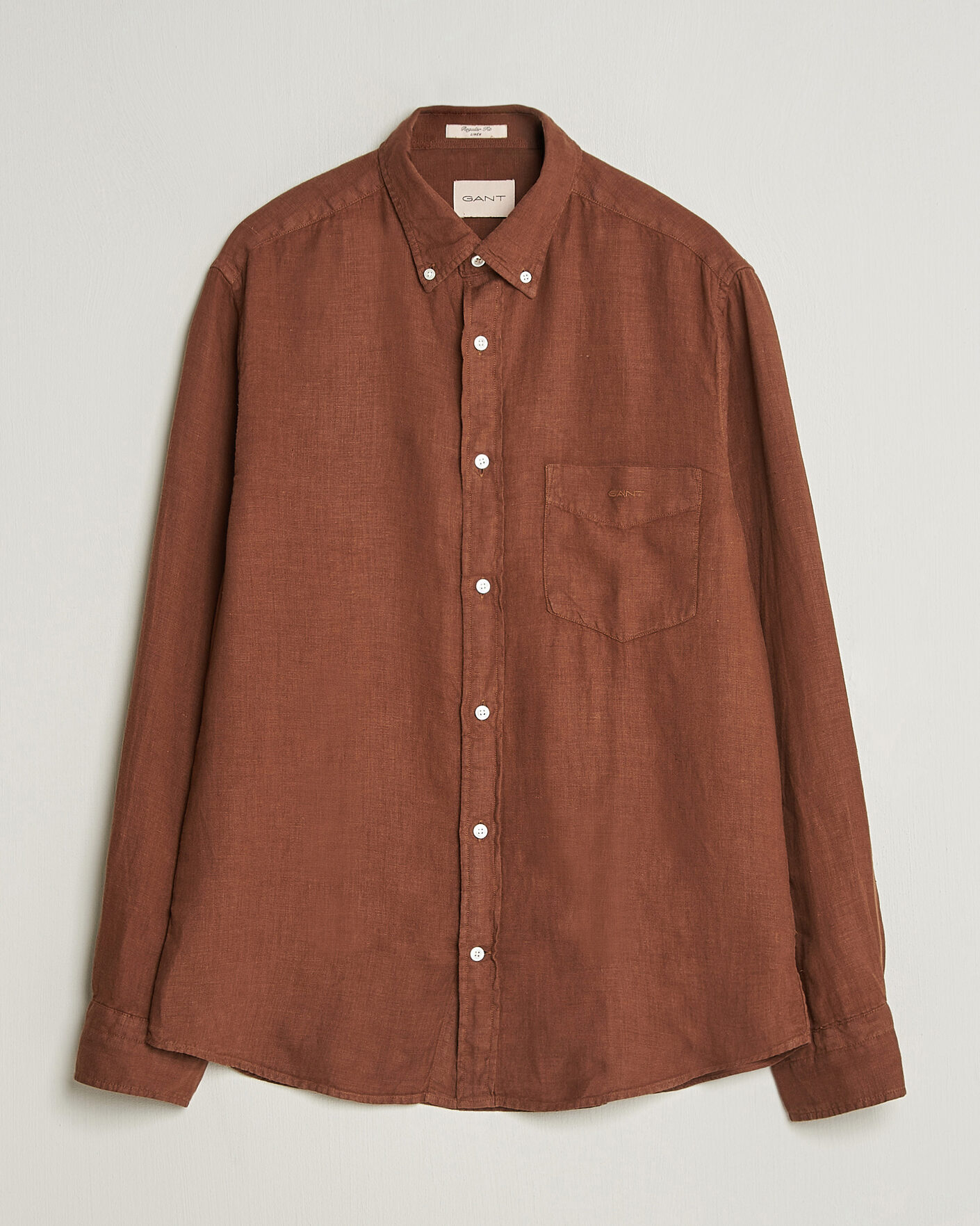 Homme | Chemises | Gant | Regular Fit Garment Dyed Linen Shirt Mahogany Brown