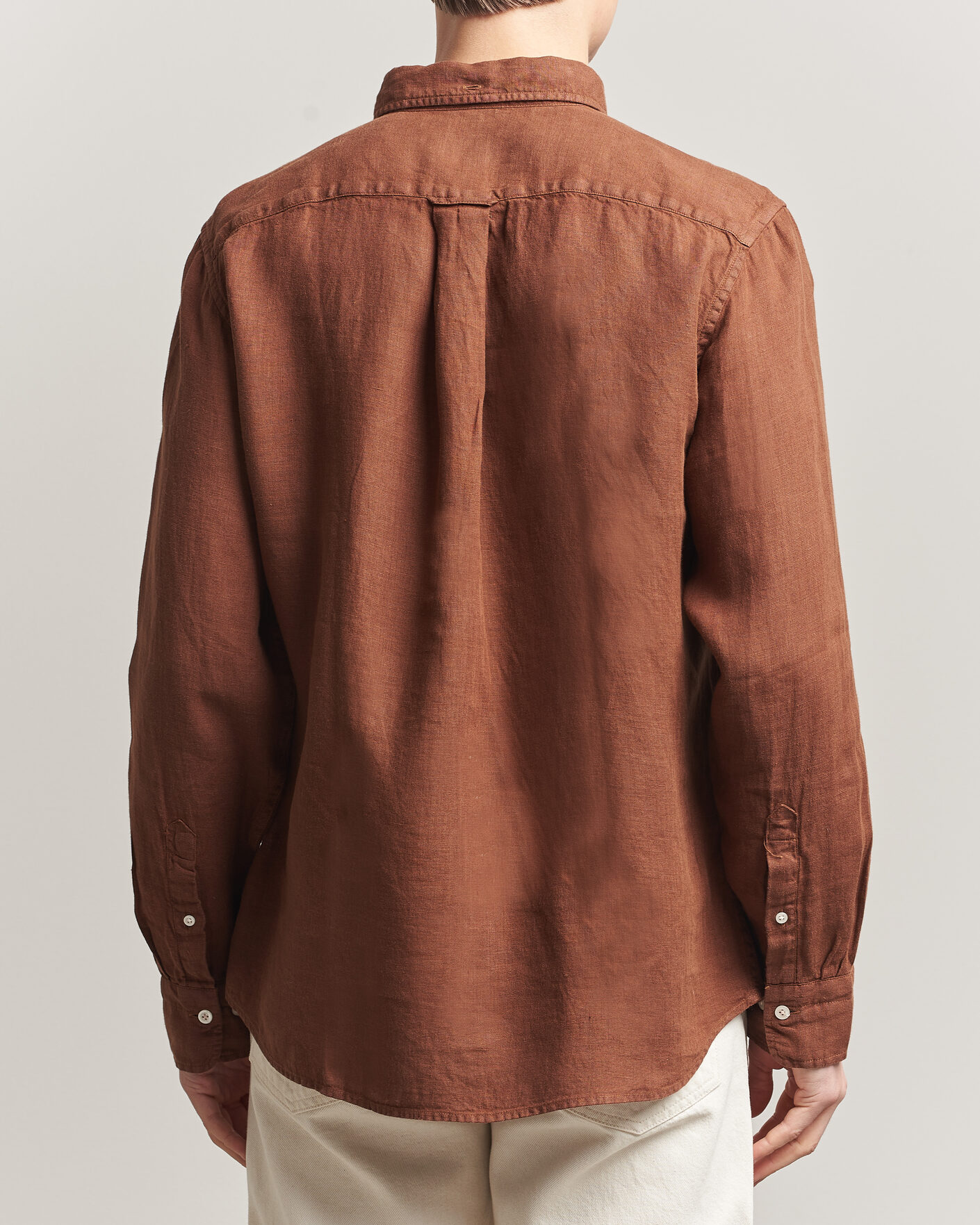 Homme | Chemises | Gant | Regular Fit Garment Dyed Linen Shirt Mahogany Brown