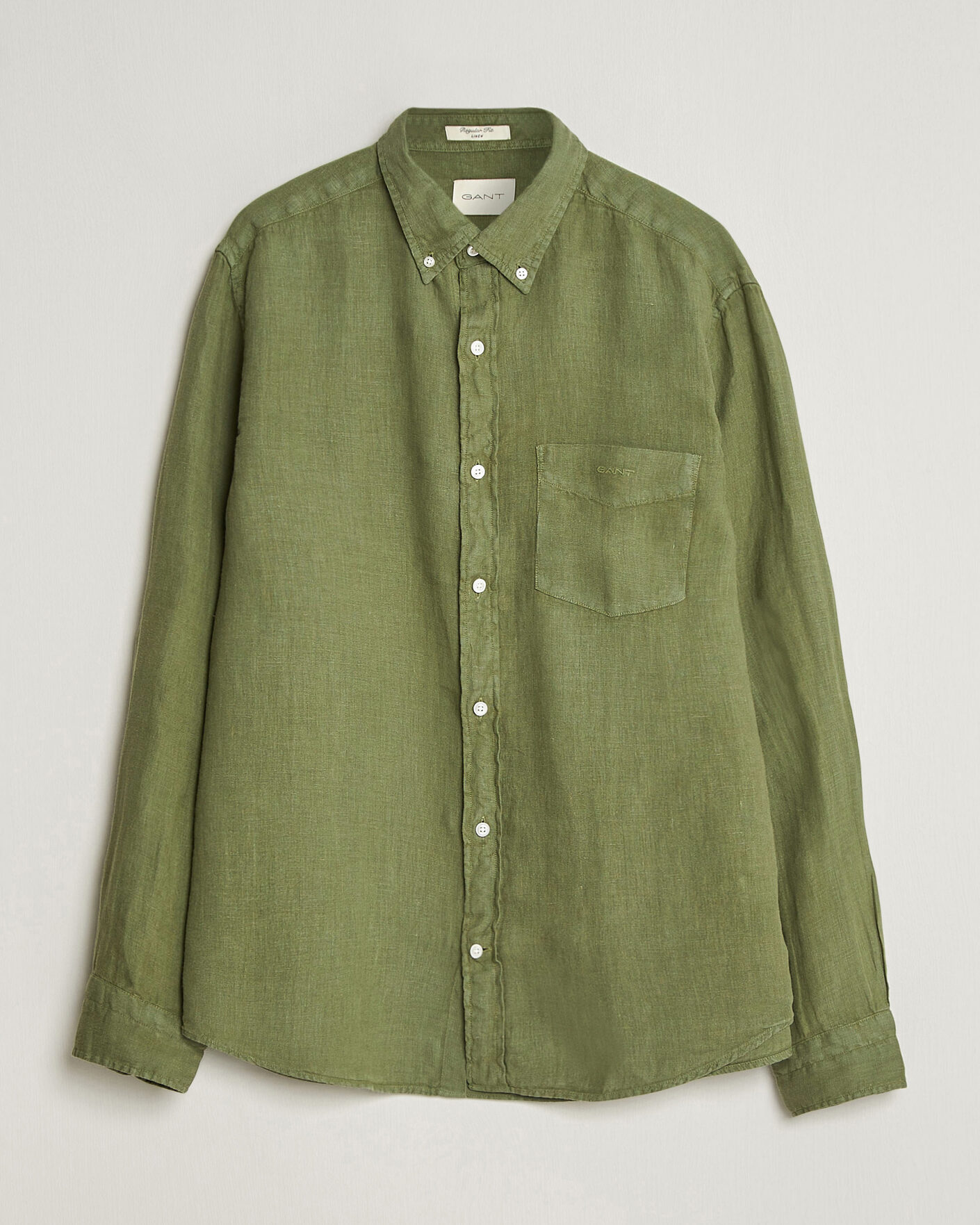 Homme | Chemises | Gant | Regular Fit Garment Dyed Linen Shirt Dry Herb Green