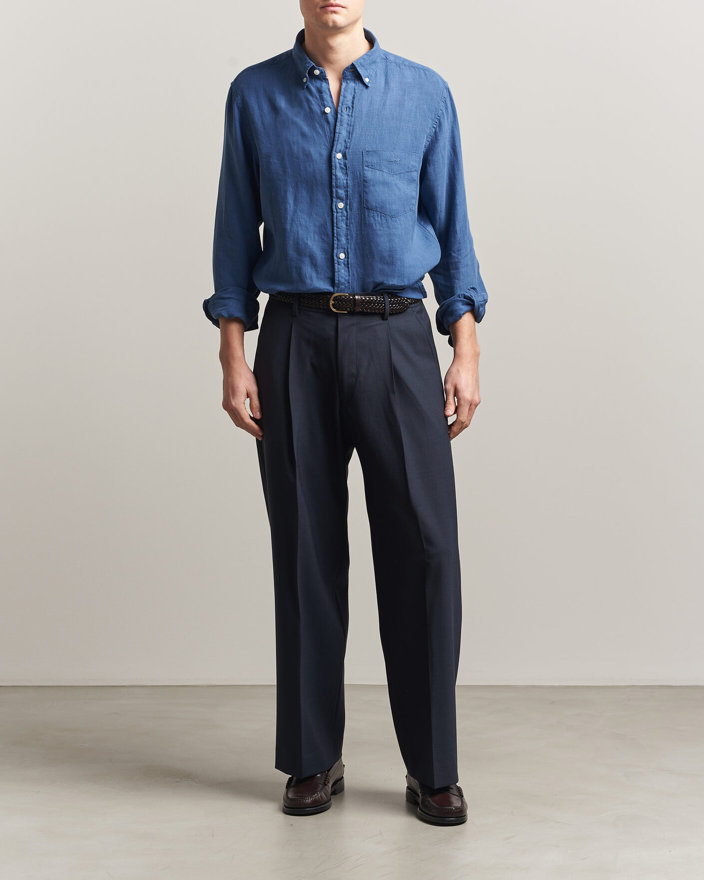 Homme | Chemises | Gant | Regular Fit Garment Dyed Linen Shirt Vintage Blue