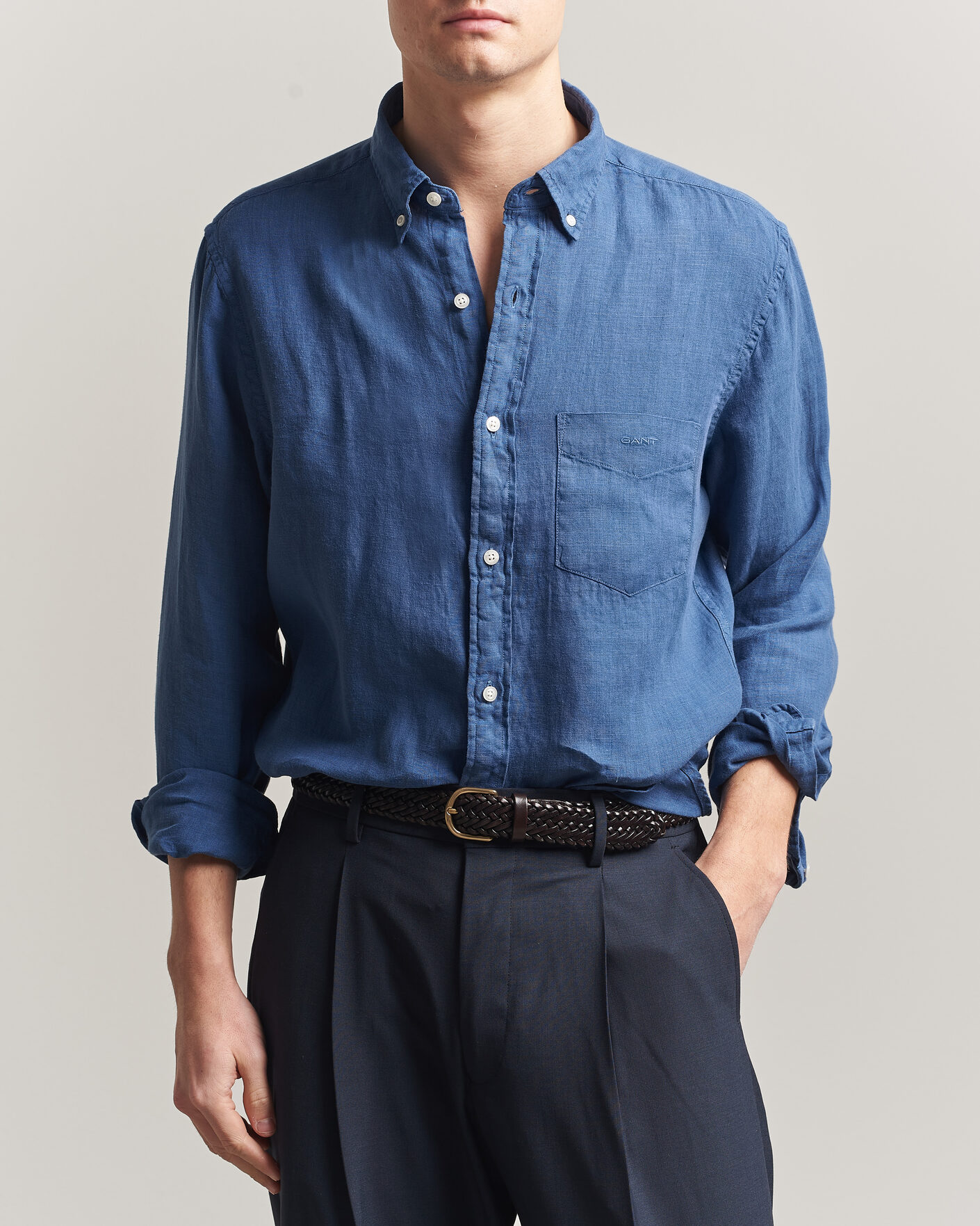 Homme | Chemises | Gant | Regular Fit Garment Dyed Linen Shirt Vintage Blue