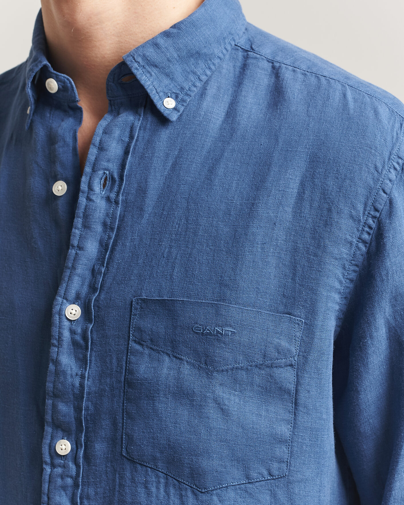 Homme | Chemises | Gant | Regular Fit Garment Dyed Linen Shirt Vintage Blue