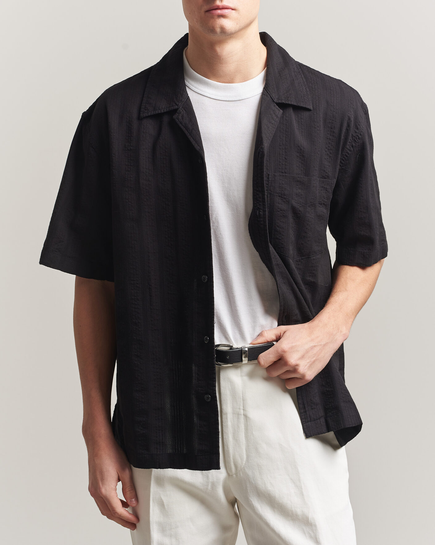 Homme | Chemises | Gant | Relaxed Fit Dobby Striped Camp Shirt Black