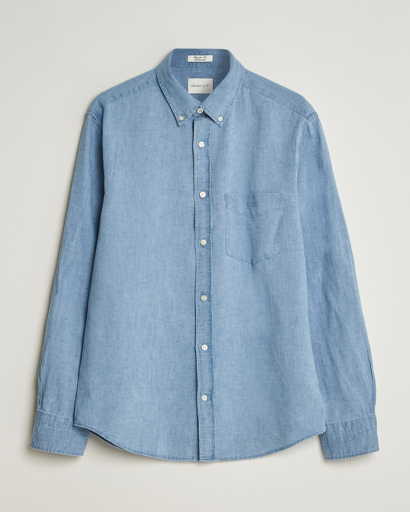 Homme | Chemises | Gant | Regular Fit Cotton Linen Indigo Shirt Semi Light Blue