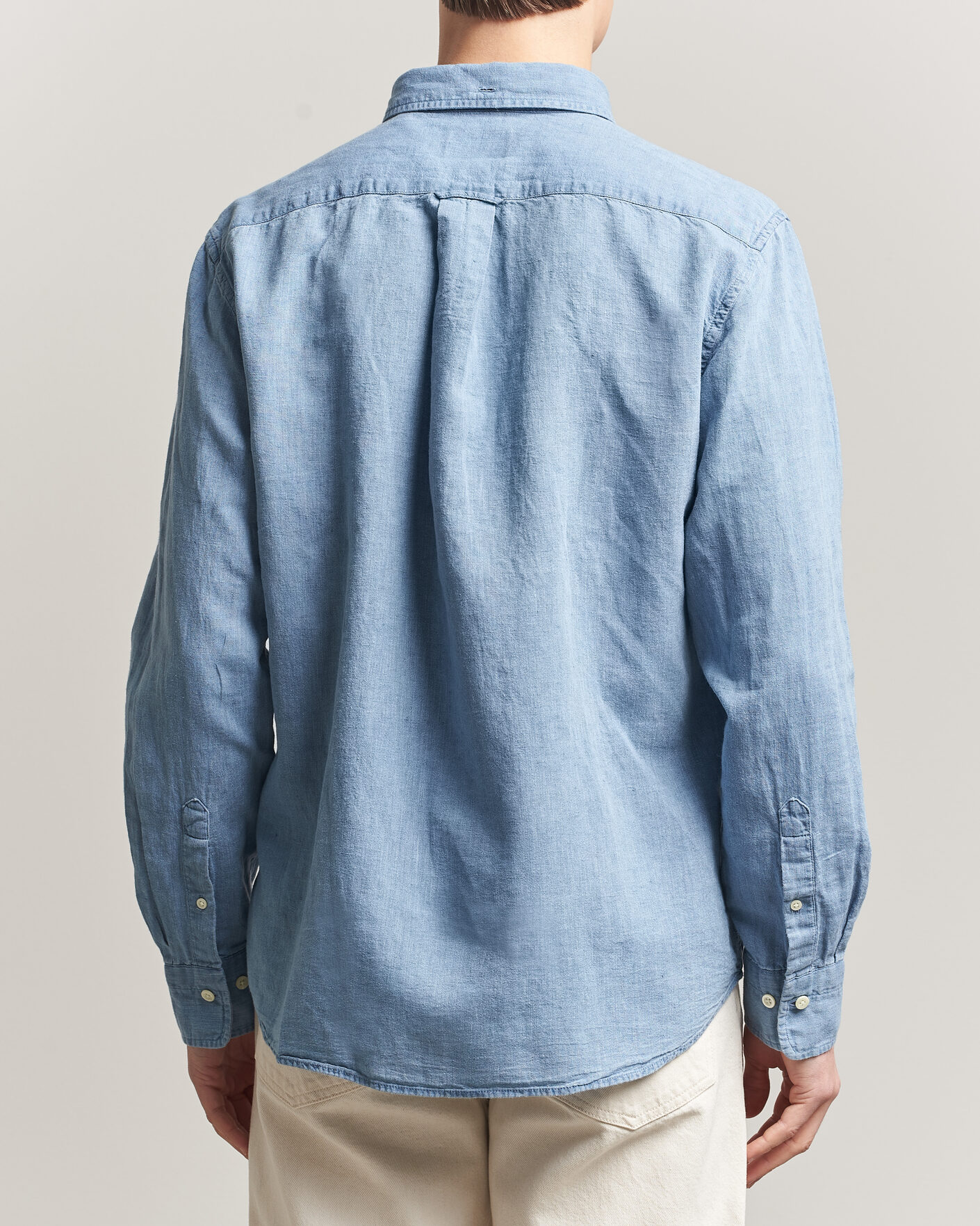 Homme | Chemises | Gant | Regular Fit Cotton Linen Indigo Shirt Semi Light Blue