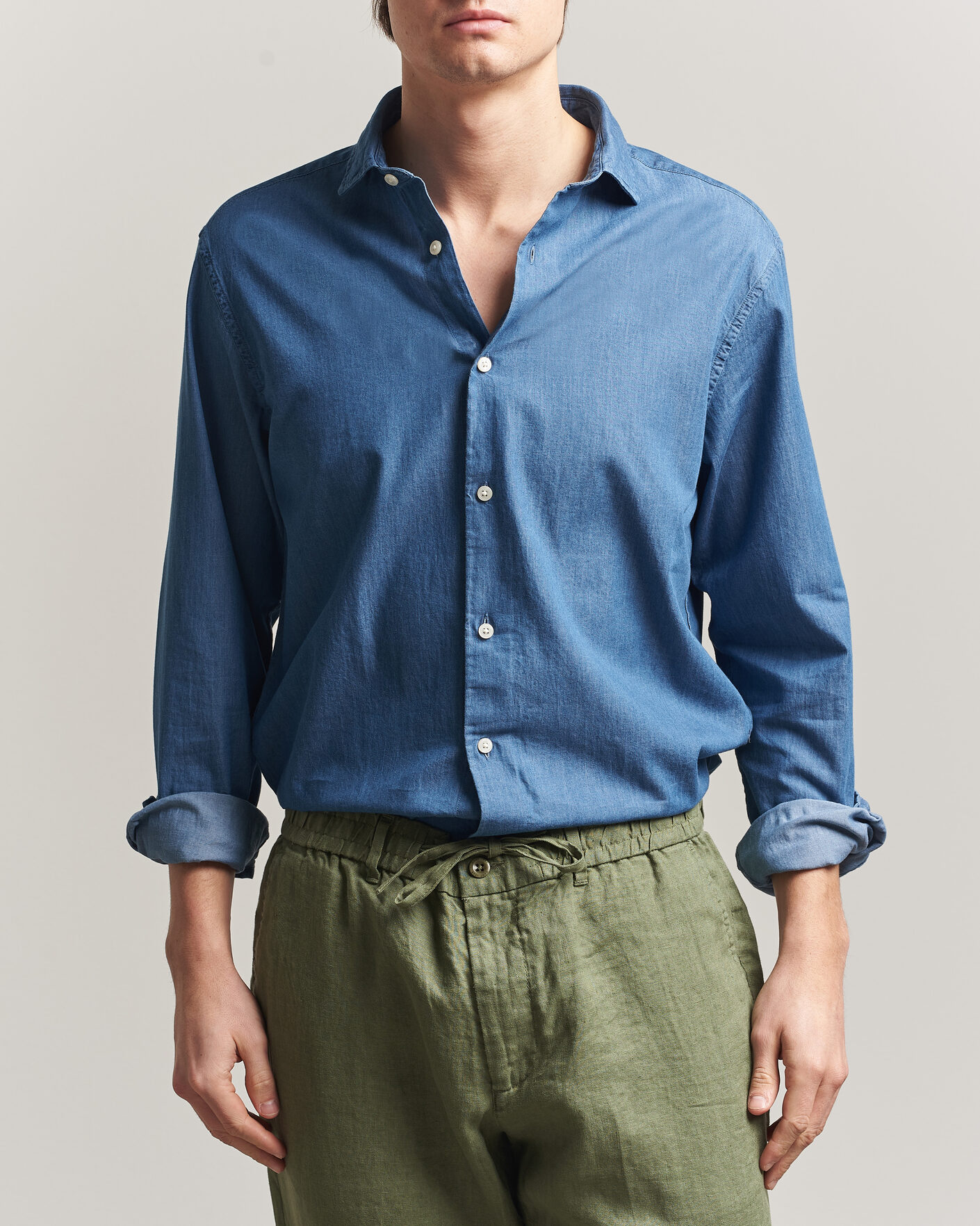 Homme | Chemises | Gant | Regular Fit Indigo Twill Shirt Semi Light Blue