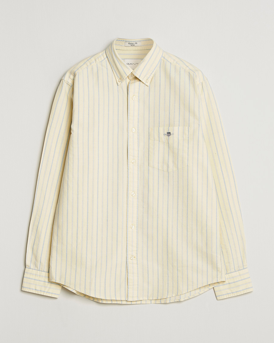 Homme | Chemises | Gant | Regluar Fit Classic Oxford Striped Shirt Light Mustard Yellow