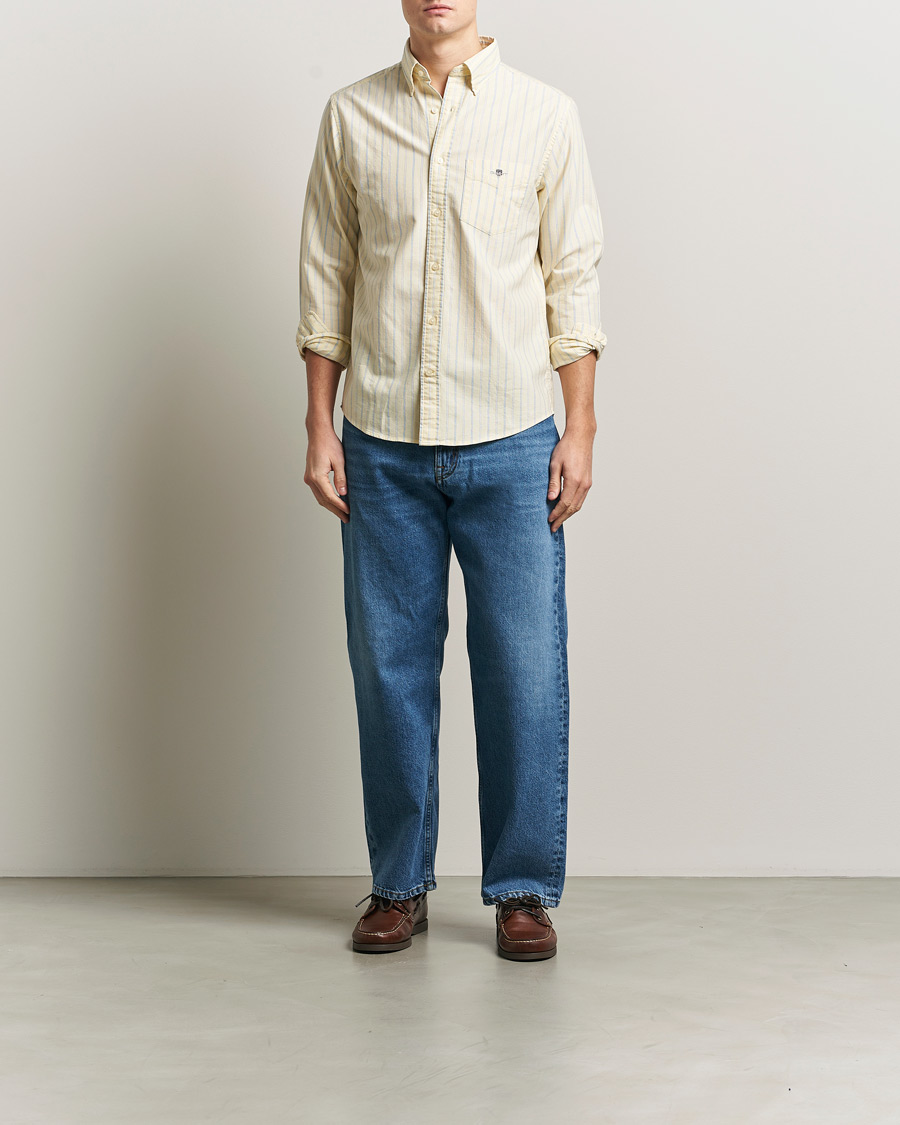 Homme | Chemises | Gant | Regluar Fit Classic Oxford Striped Shirt Light Mustard Yellow