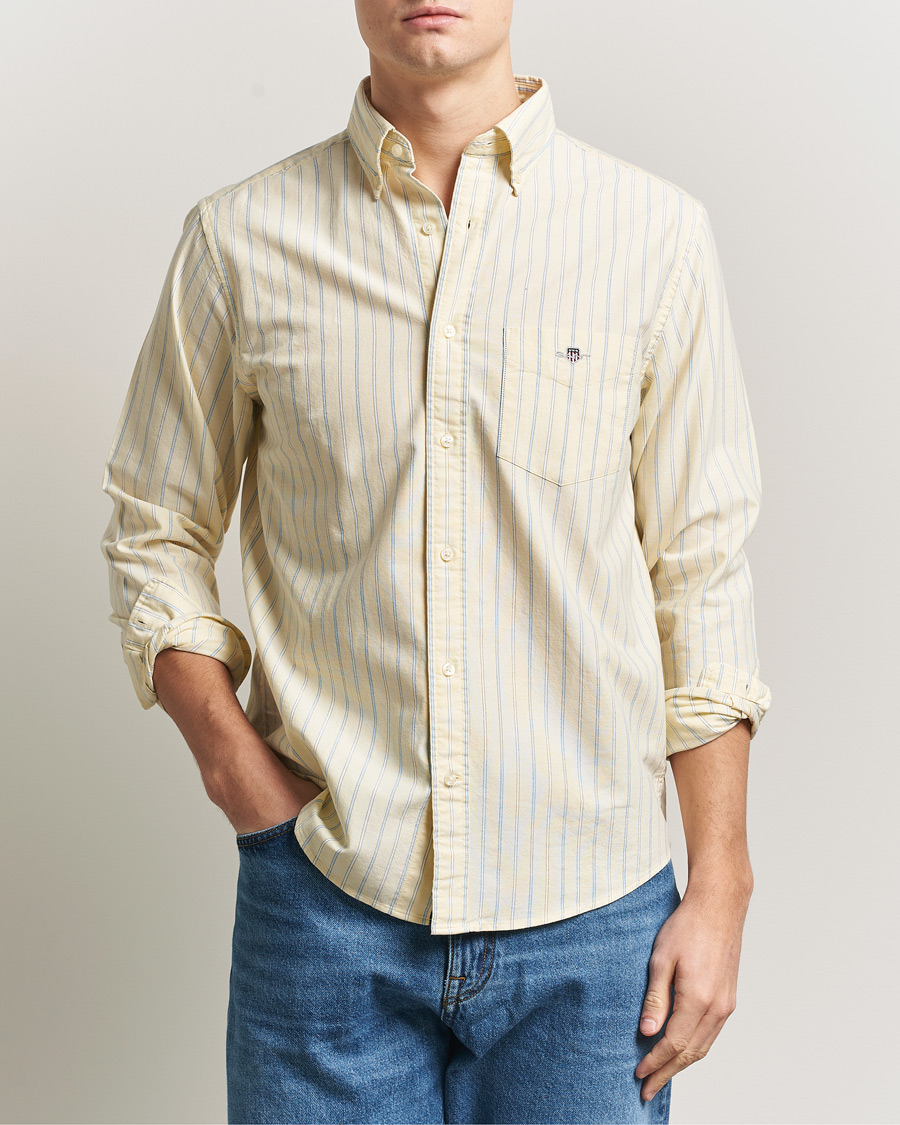 Homme | Chemises | Gant | Regluar Fit Classic Oxford Striped Shirt Light Mustard Yellow