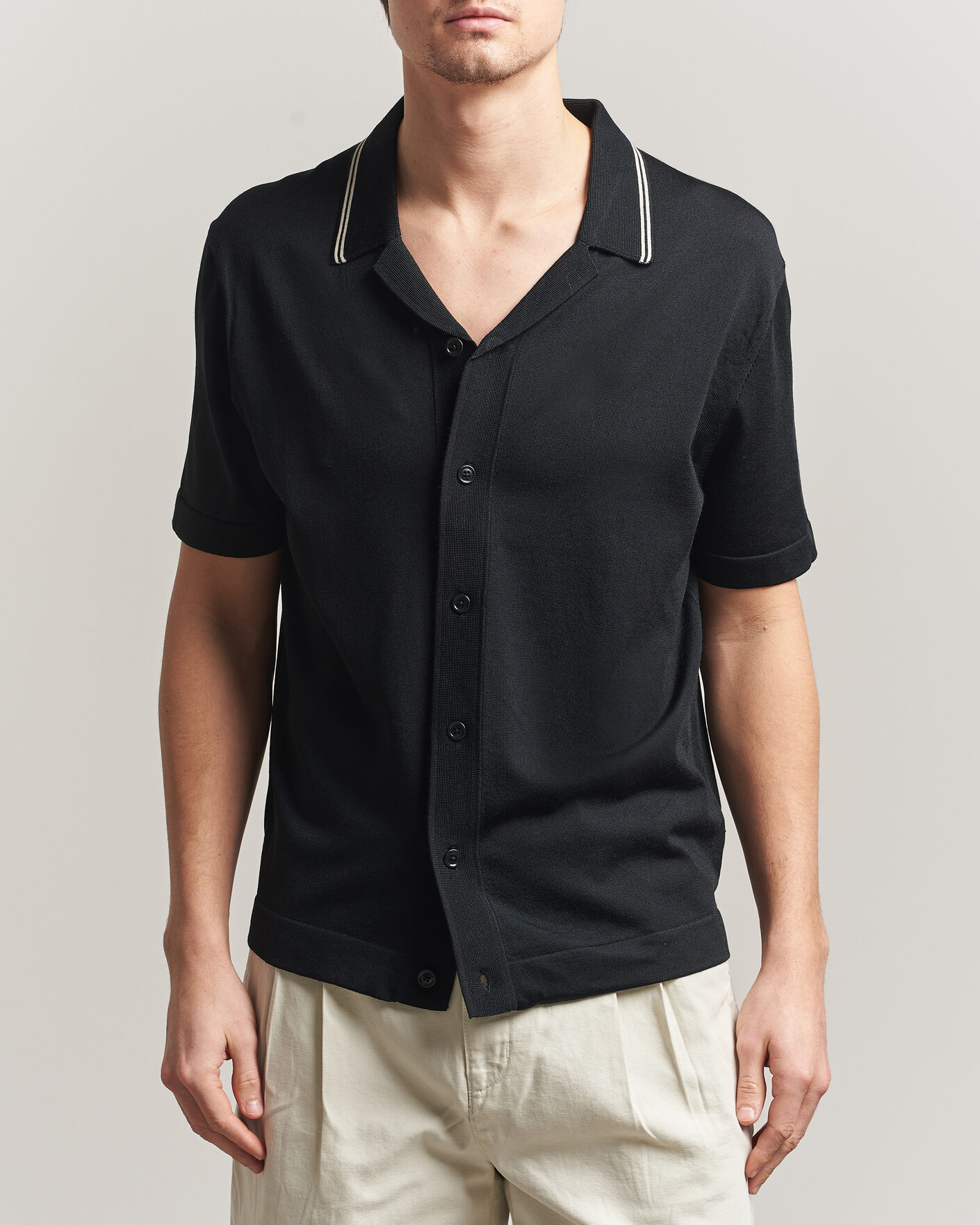 Homme | Chemises | Gant | Knitted Resort Collar Shirt Black
