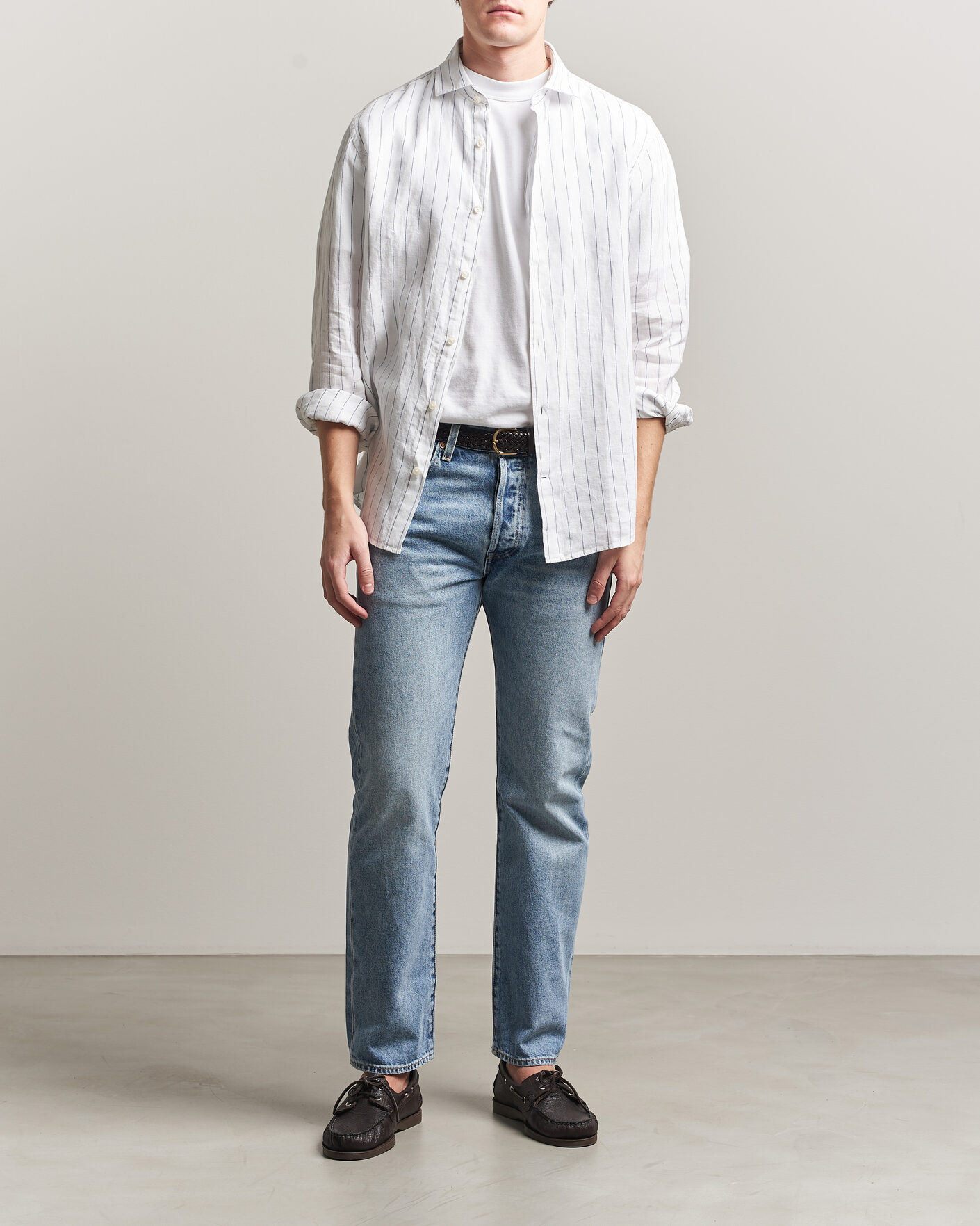 Homme | Chemises | GANT | Regular Fit Linen Striped Shirt White