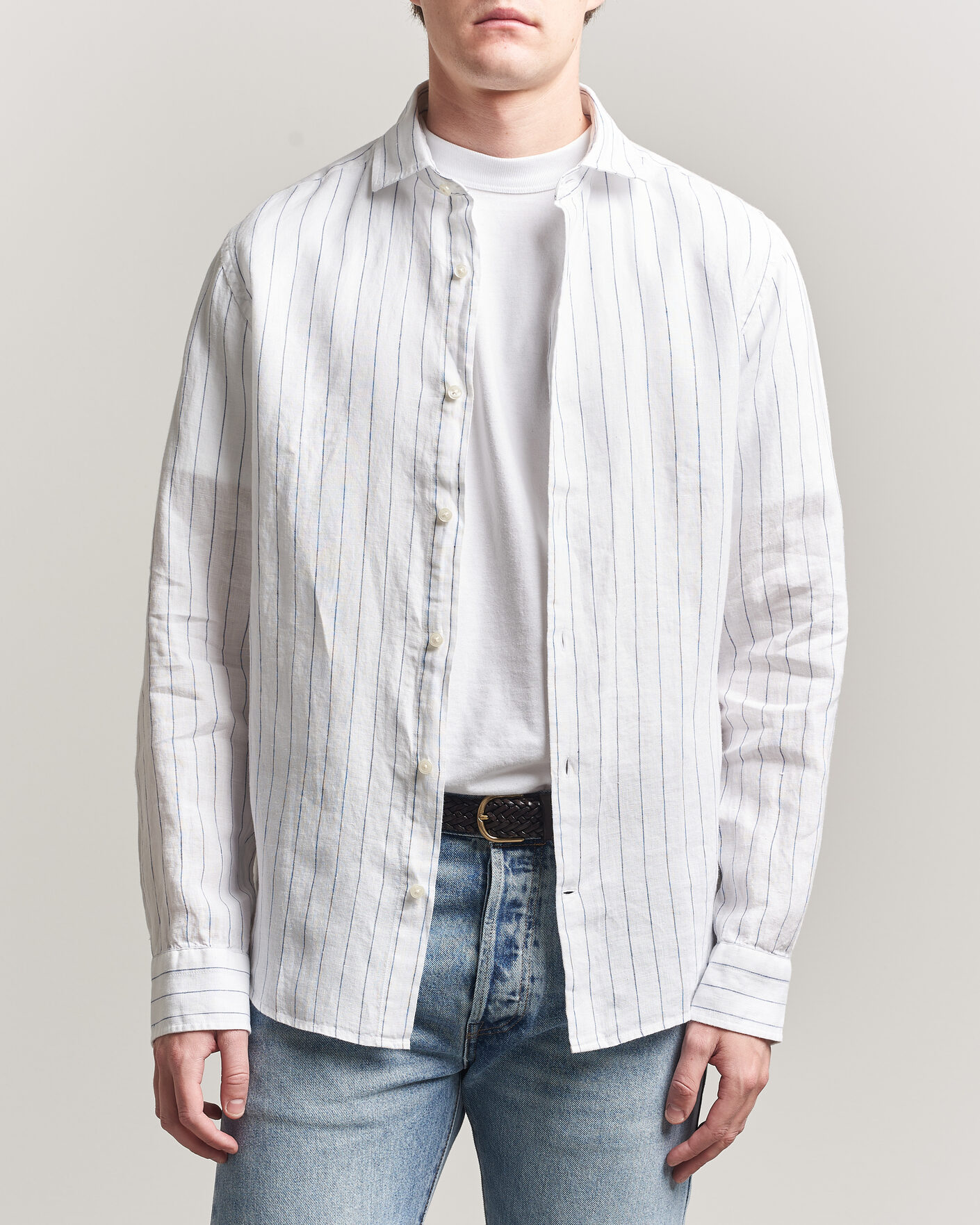 Homme | Chemises | GANT | Regular Fit Linen Striped Shirt White