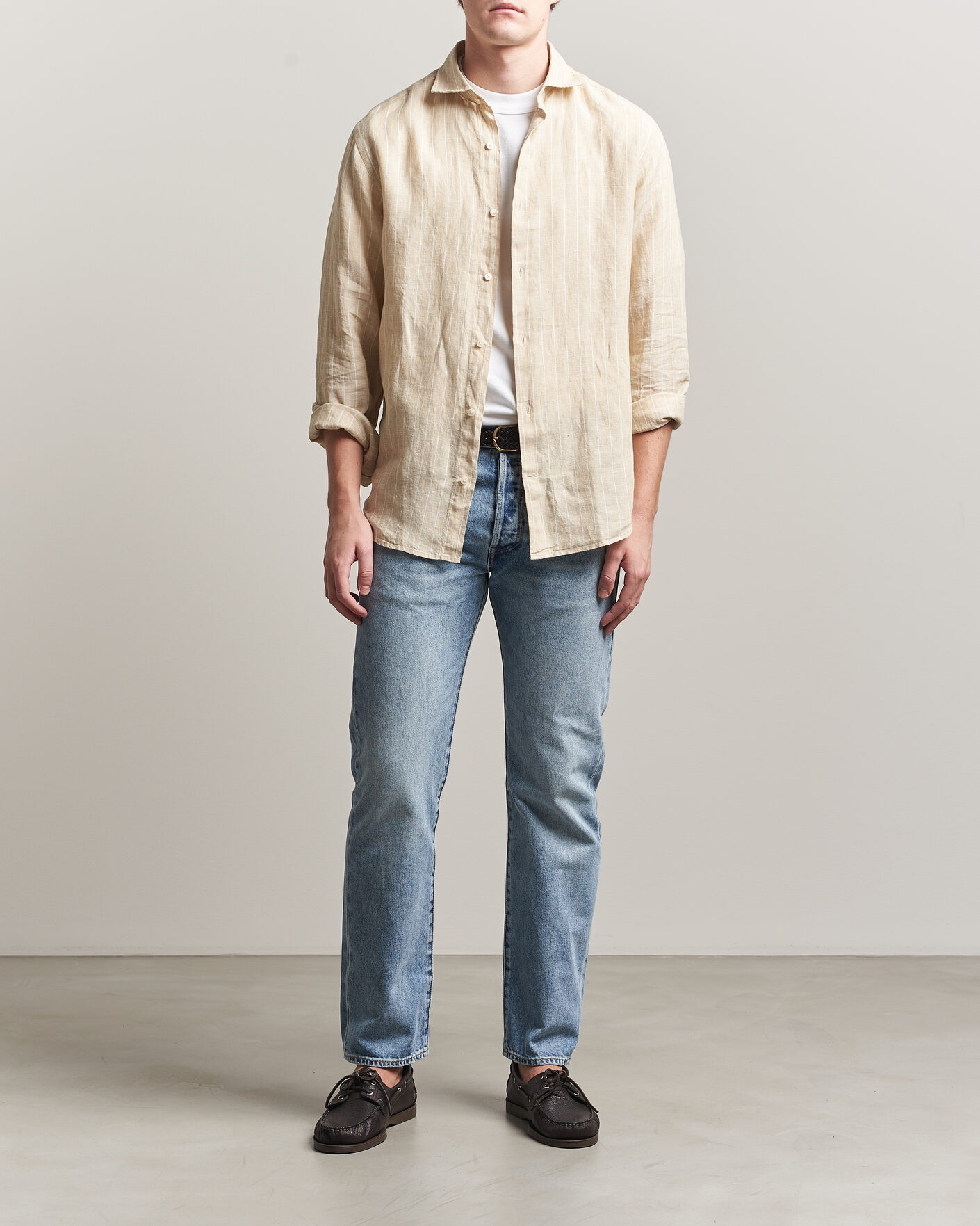 Homme | Chemises | GANT | Regular Fit Linen Striped Shirt Oat Beige