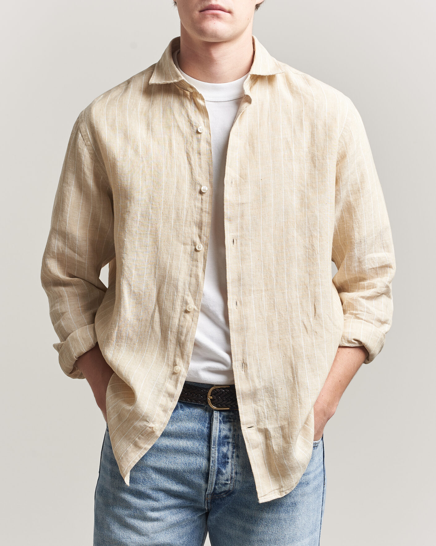 Homme | Chemises | Gant | Regular Fit Linen Striped Shirt Oat Beige