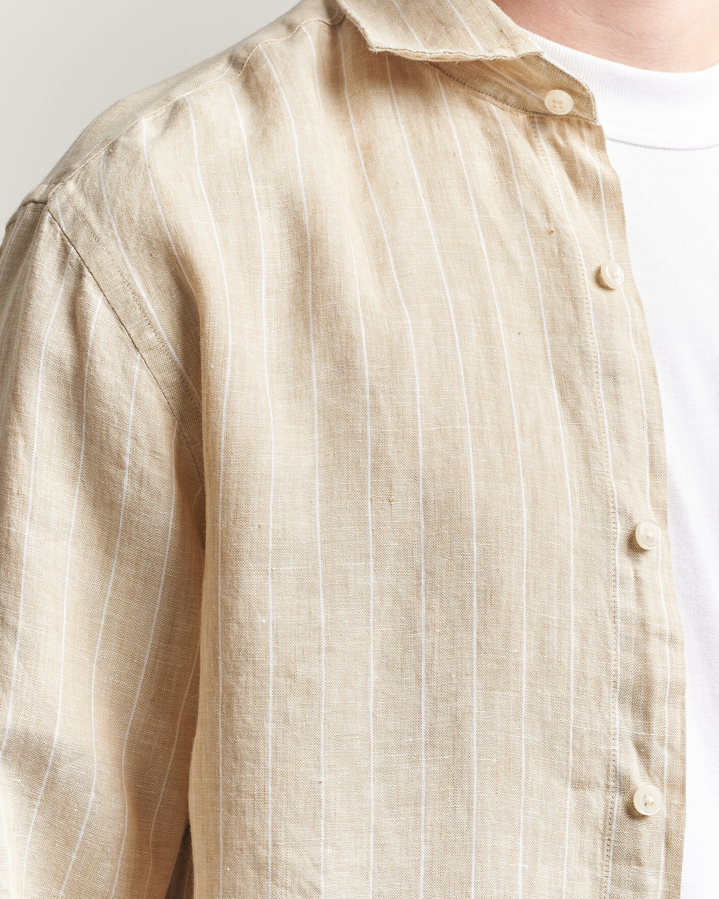 Homme | Chemises | GANT | Regular Fit Linen Striped Shirt Oat Beige