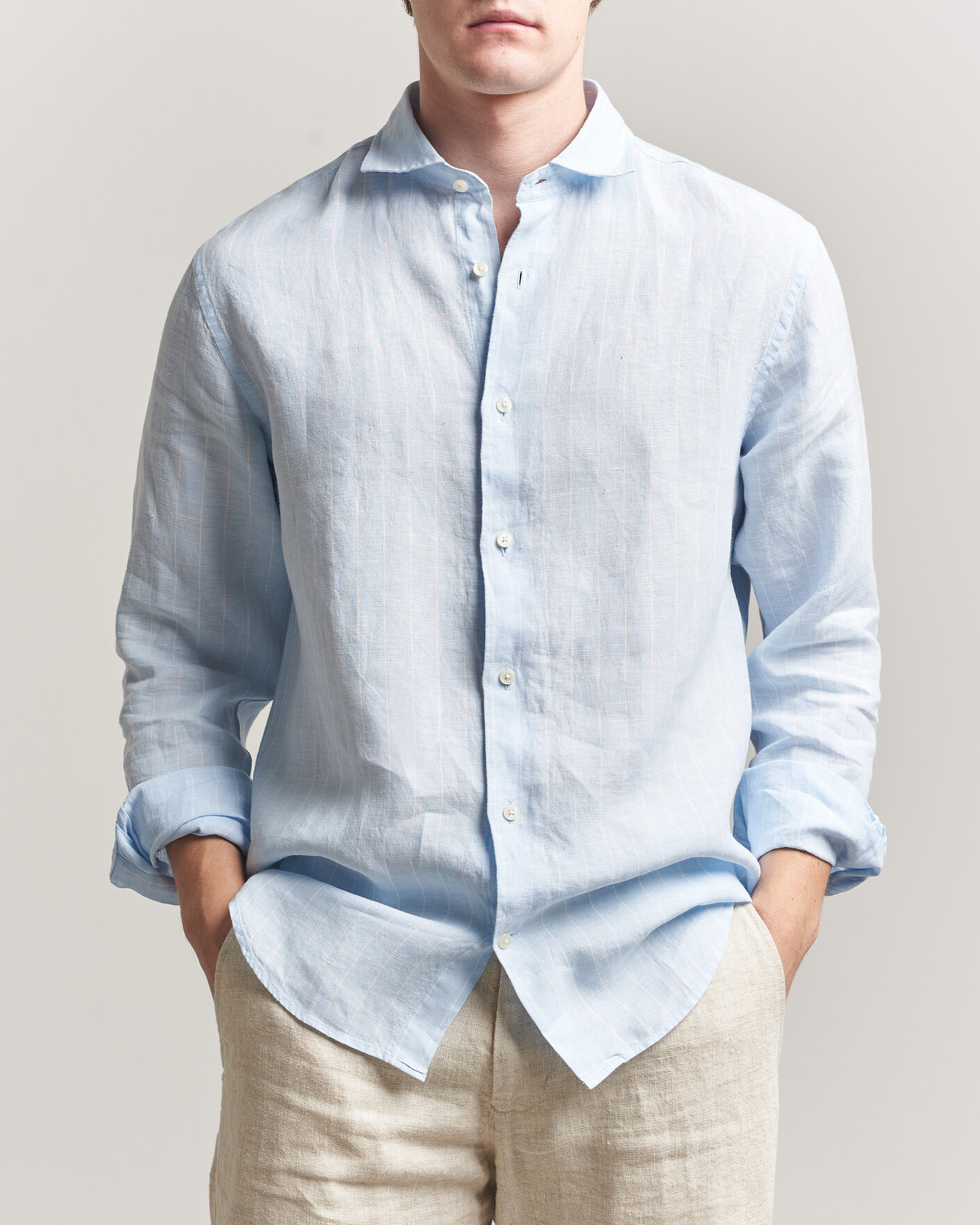 Homme | Chemises | GANT | Regular Fit Linen Striped Shirt Sky Blue