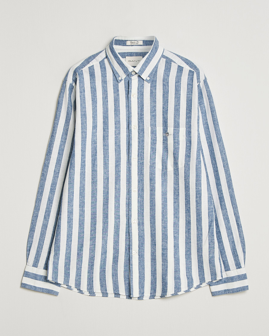 Homme | Chemises | Gant | Regular Fit Linen/Cotton Striped Shirt Vintage Blue