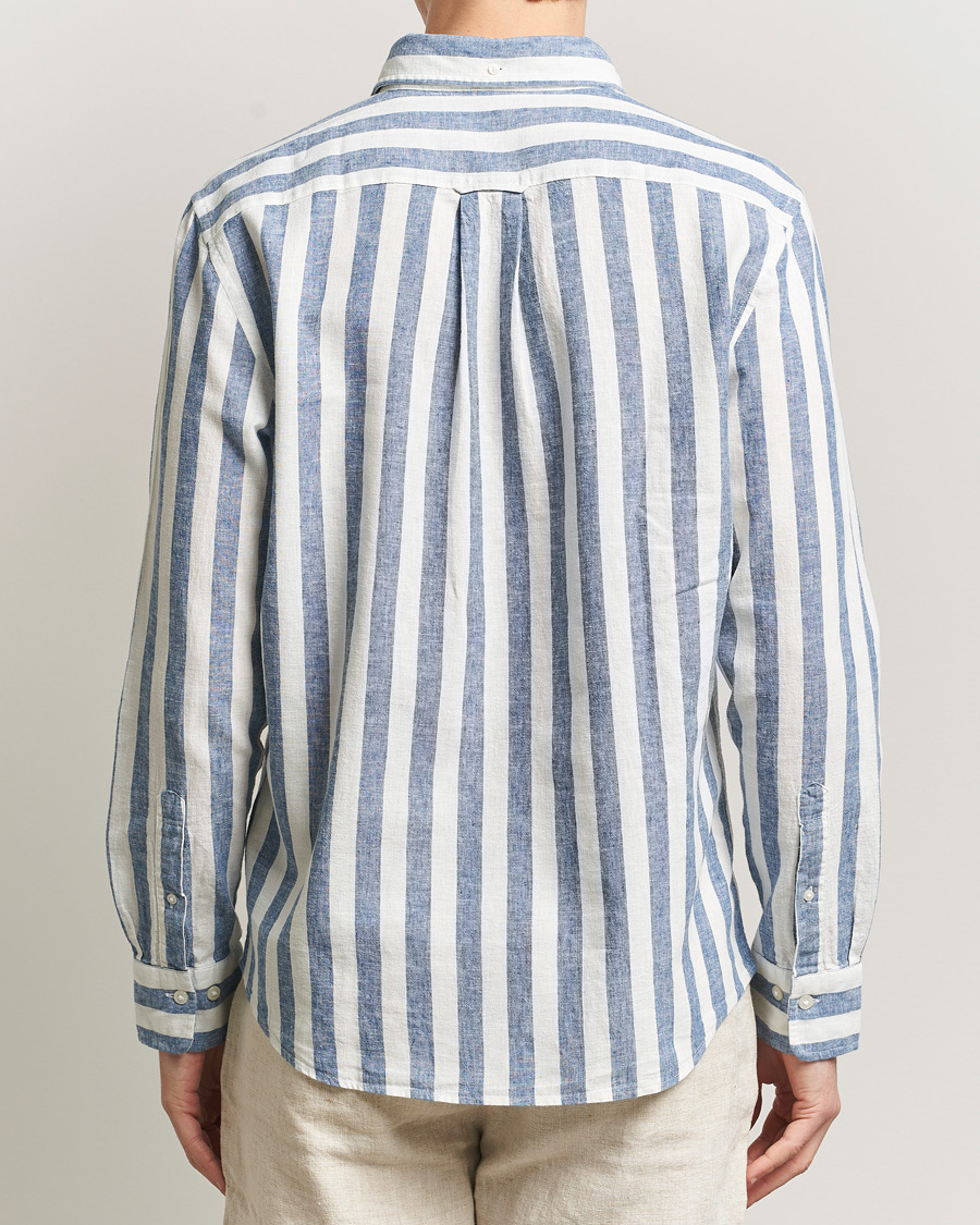 Homme | Chemises | GANT | Regular Fit Linen/Cotton Striped Shirt Vintage Blue