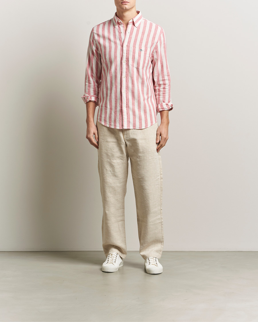 Homme | Chemises | GANT | Regular Fit Linen/Cotton Striped Shirt Rose Pink