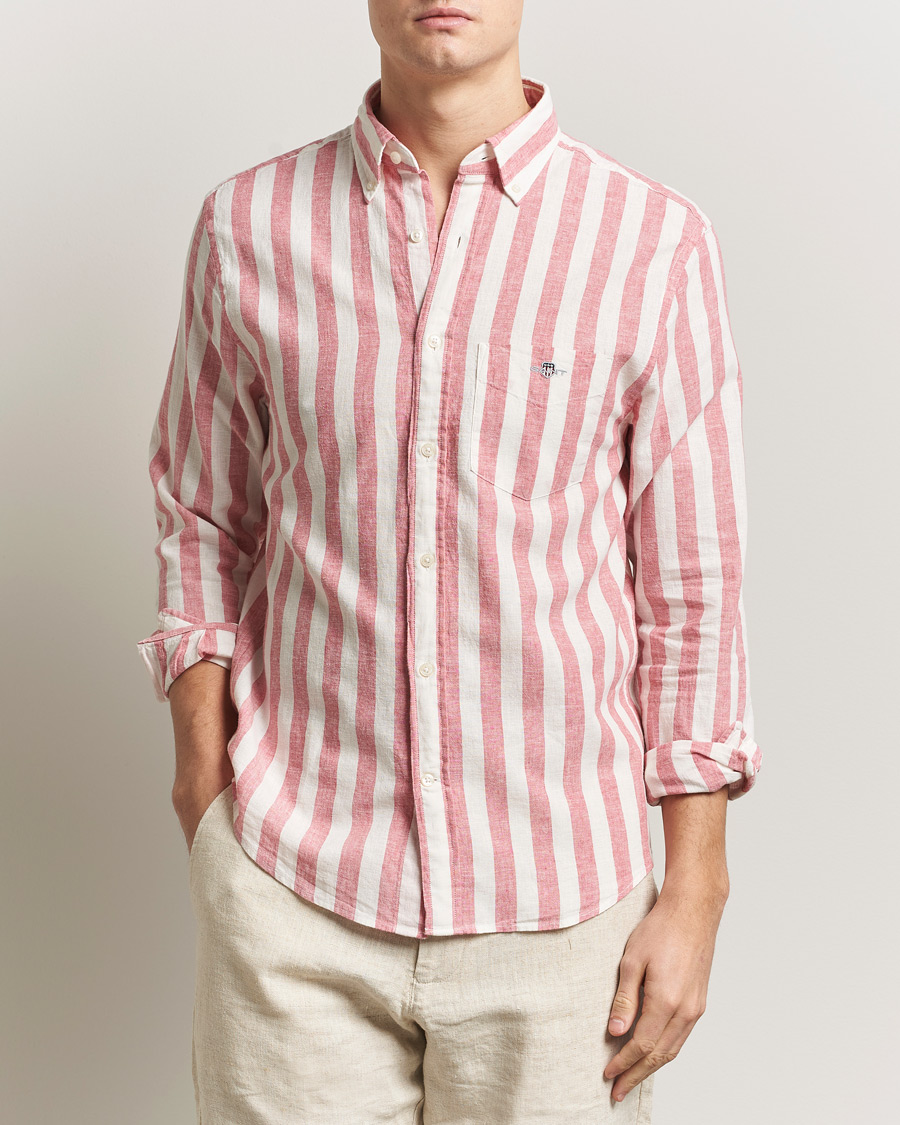 Homme | Chemises | GANT | Regular Fit Linen/Cotton Striped Shirt Rose Pink