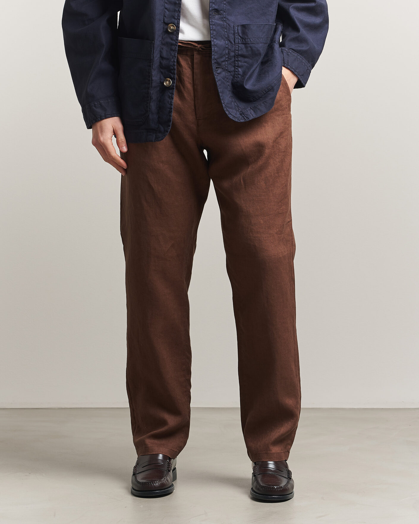 Homme | Pantalons | Gant | Regular Fit Linen Drawstring Pants Mahogany Brown