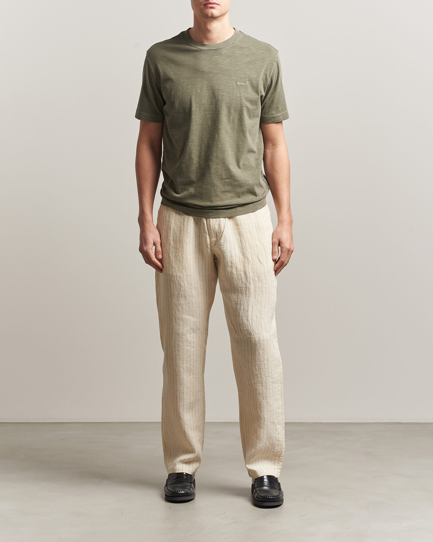 Homme | Pantalons | Gant | Regular Fit Striped Linen Drawstring Pants Faded Beige