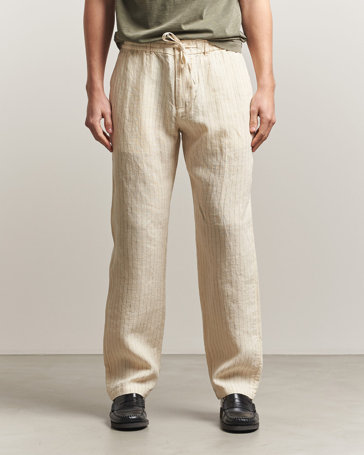 Homme | Pantalons | Gant | Regular Fit Striped Linen Drawstring Pants Faded Beige