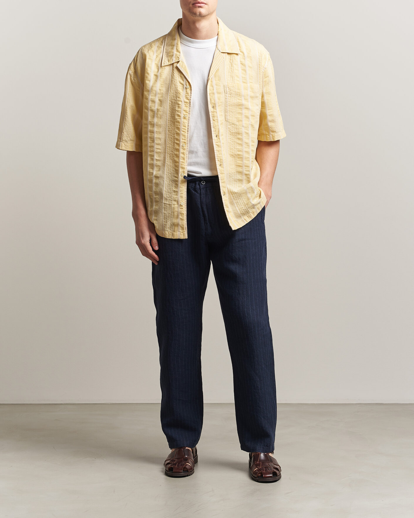 Homme | Pantalons | Gant | Regular Fit Stiped Linen Drawstring Pants Evening Blue