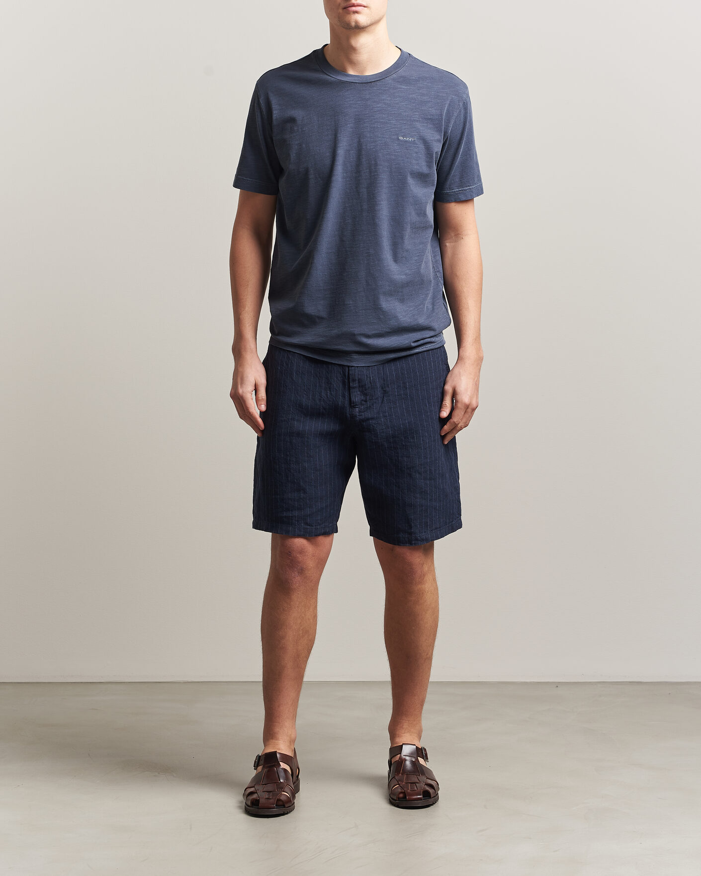 Homme | Shorts | Gant | Regular Fit Striped Linen Drawstring Shorts Evening Blue