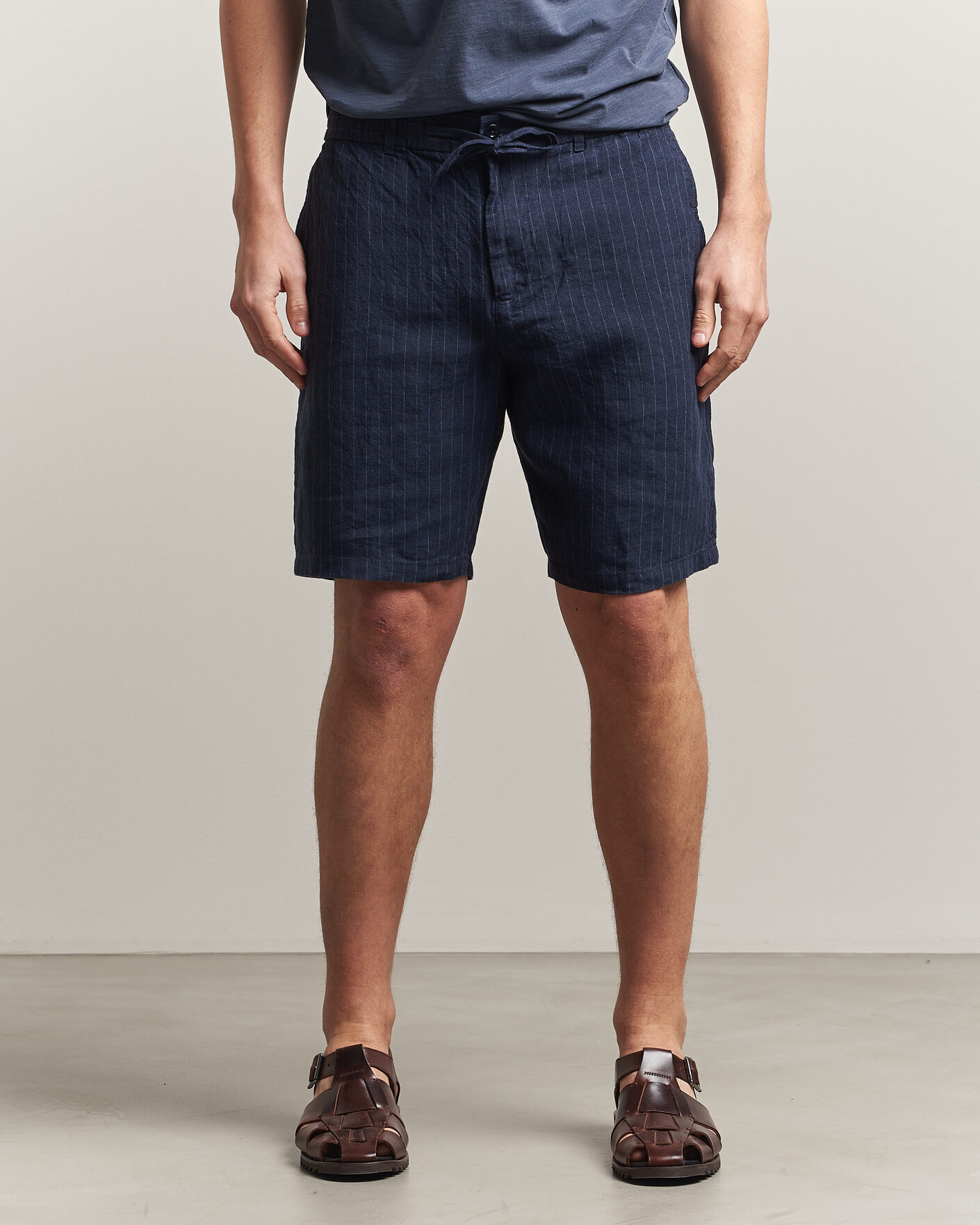 Homme | Shorts | Gant | Regular Fit Striped Linen Drawstring Shorts Evening Blue