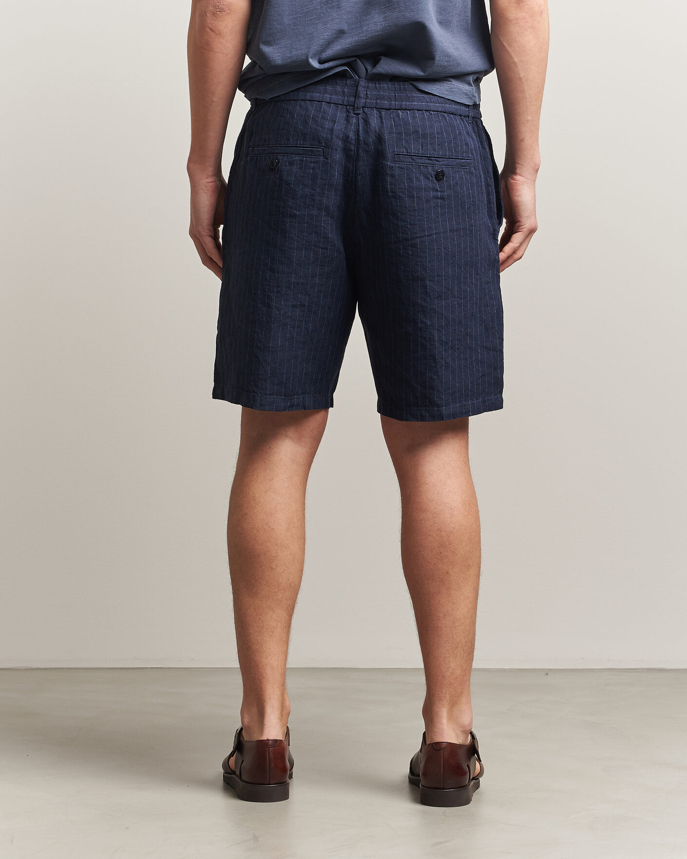 Homme | Shorts | Gant | Regular Fit Striped Linen Drawstring Shorts Evening Blue