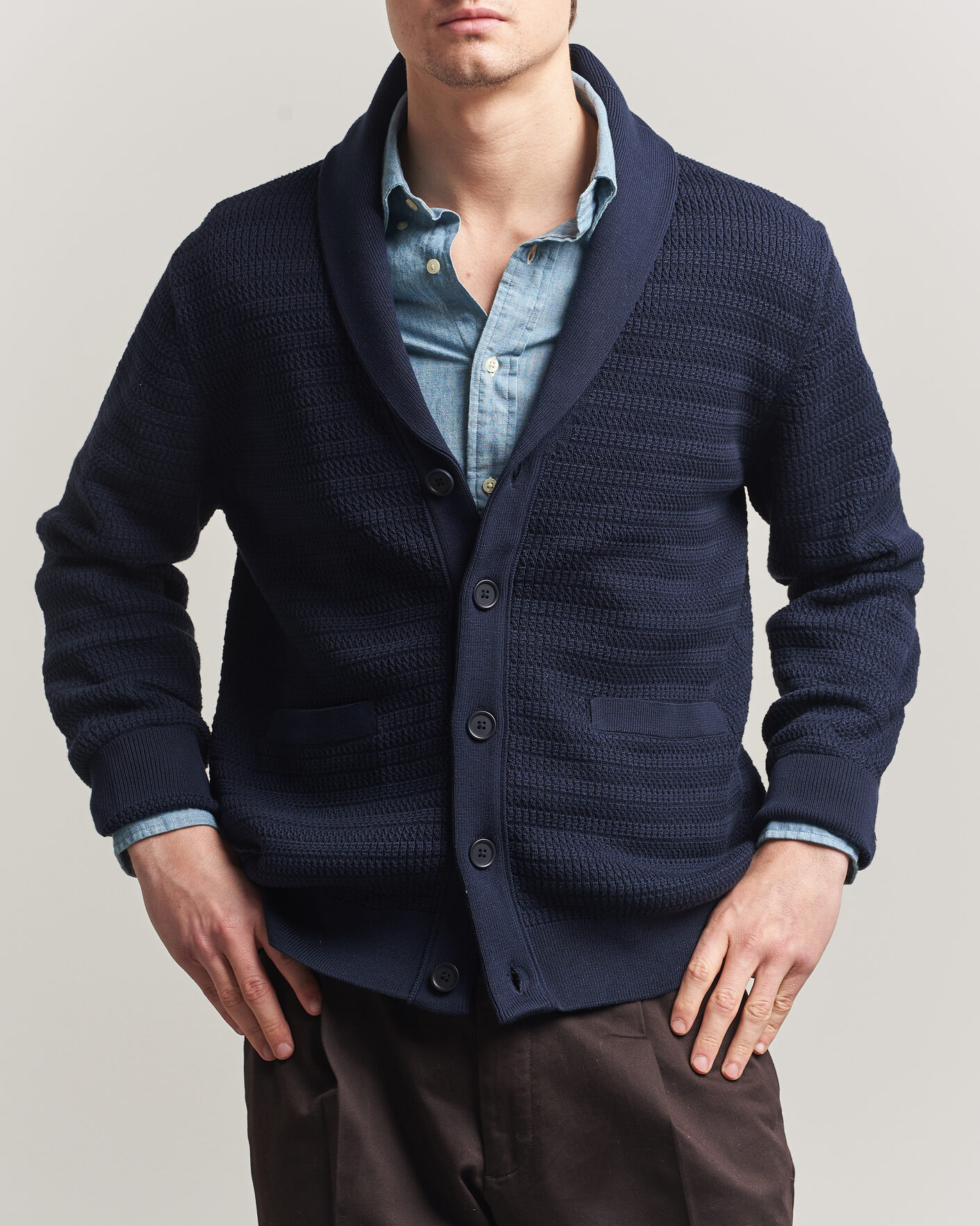 Homme | Pulls Et Tricots | Gant | Heavy Knitted Shawl Collar Cardigan Evening Blue