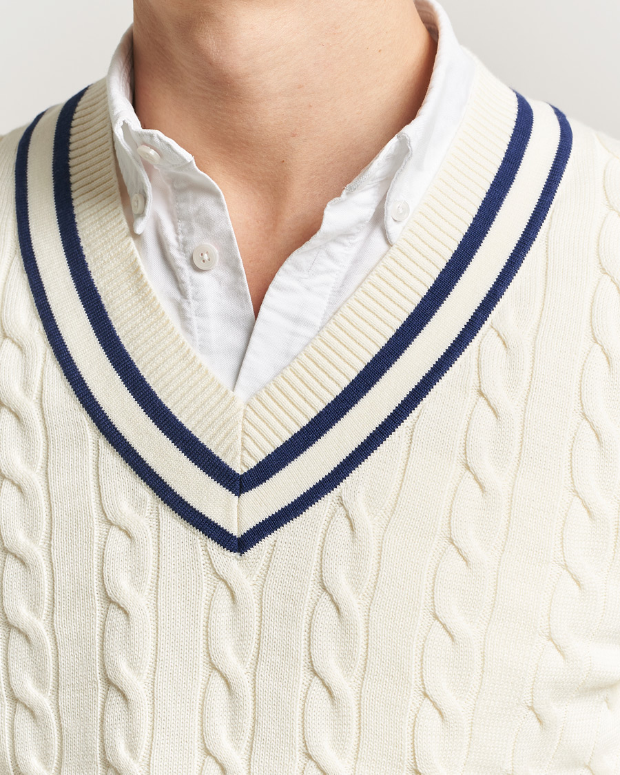 Homme | Pulls Et Tricots | Gant | Cotton Cable Cricket Sweater Cream