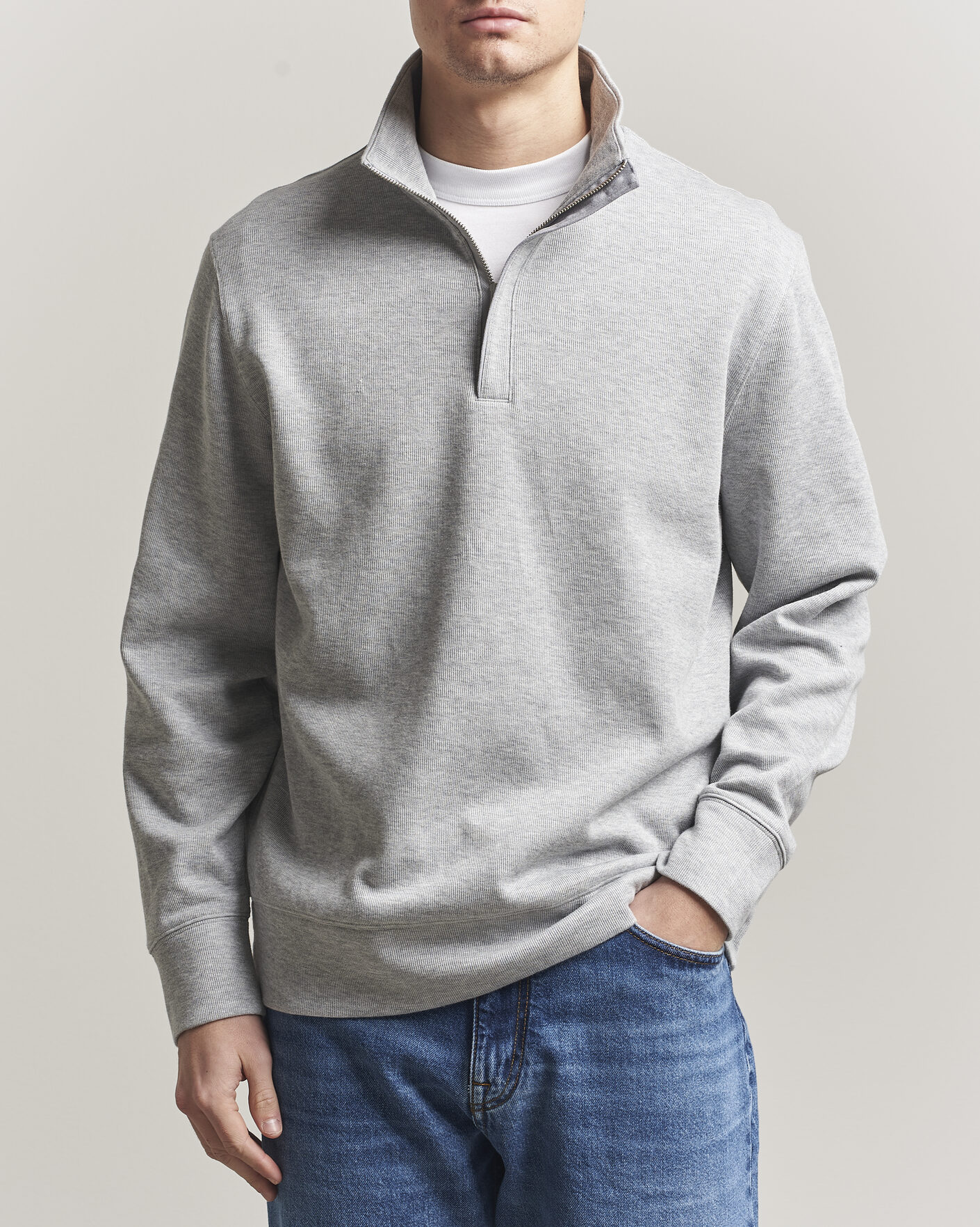 Homme | Pulls Et Tricots | Gant | Light Sacker Rib Half Zip Grey Melange
