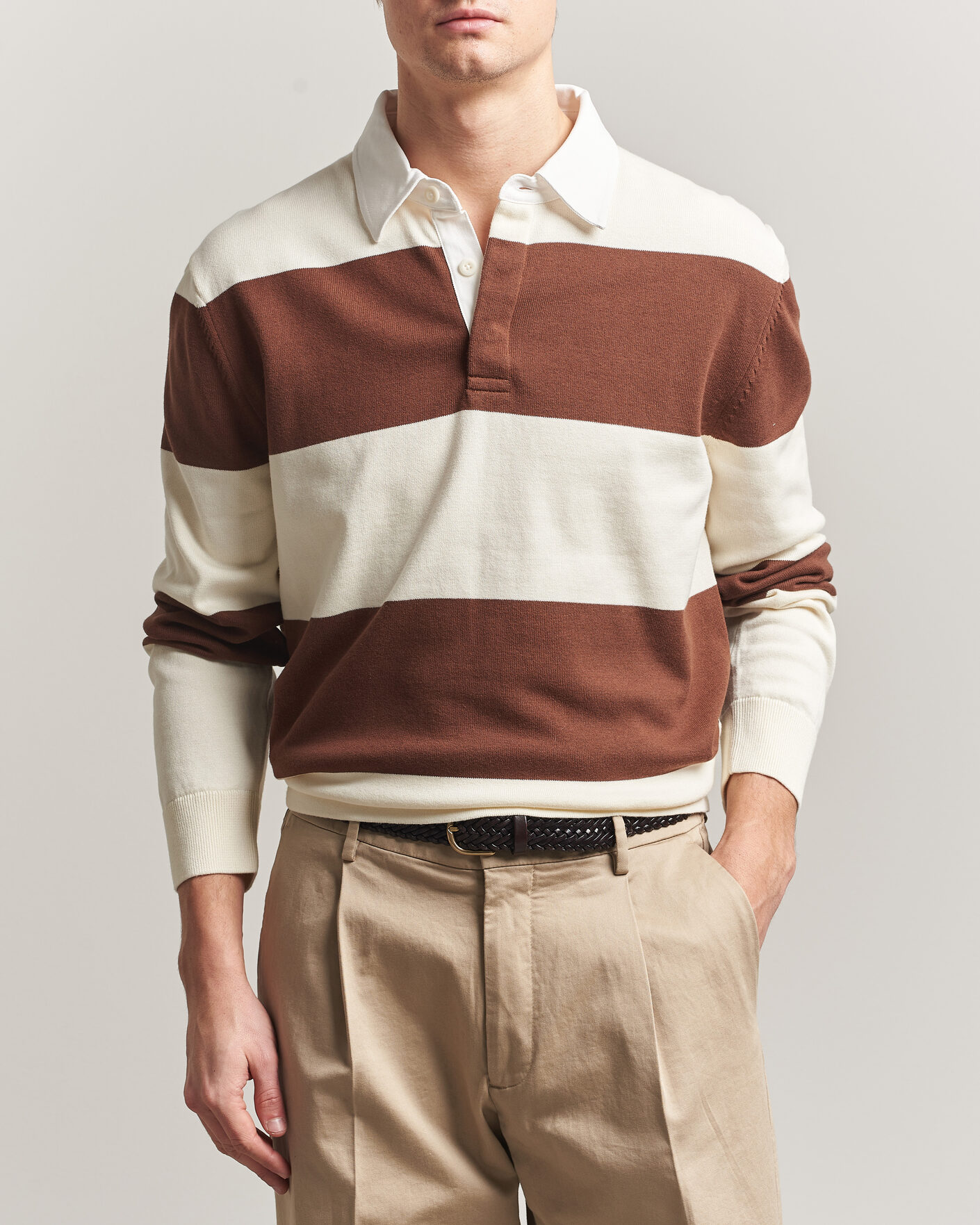 Homme | Pulls Et Tricots | Gant | Barstriped Knitted Rugger Cream/Brown