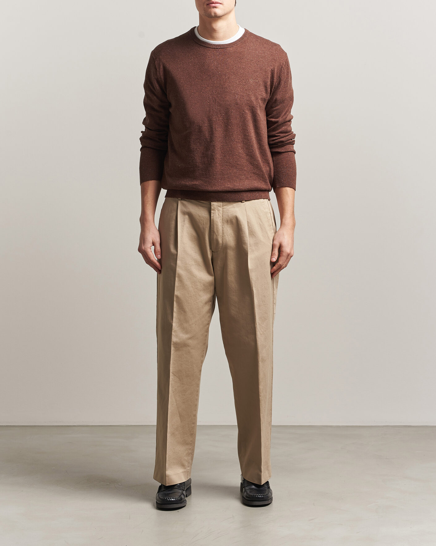 Homme | Pulls Et Tricots | Gant | Cotton/Linen Slub Knitted Sweater Hazelnut Melange