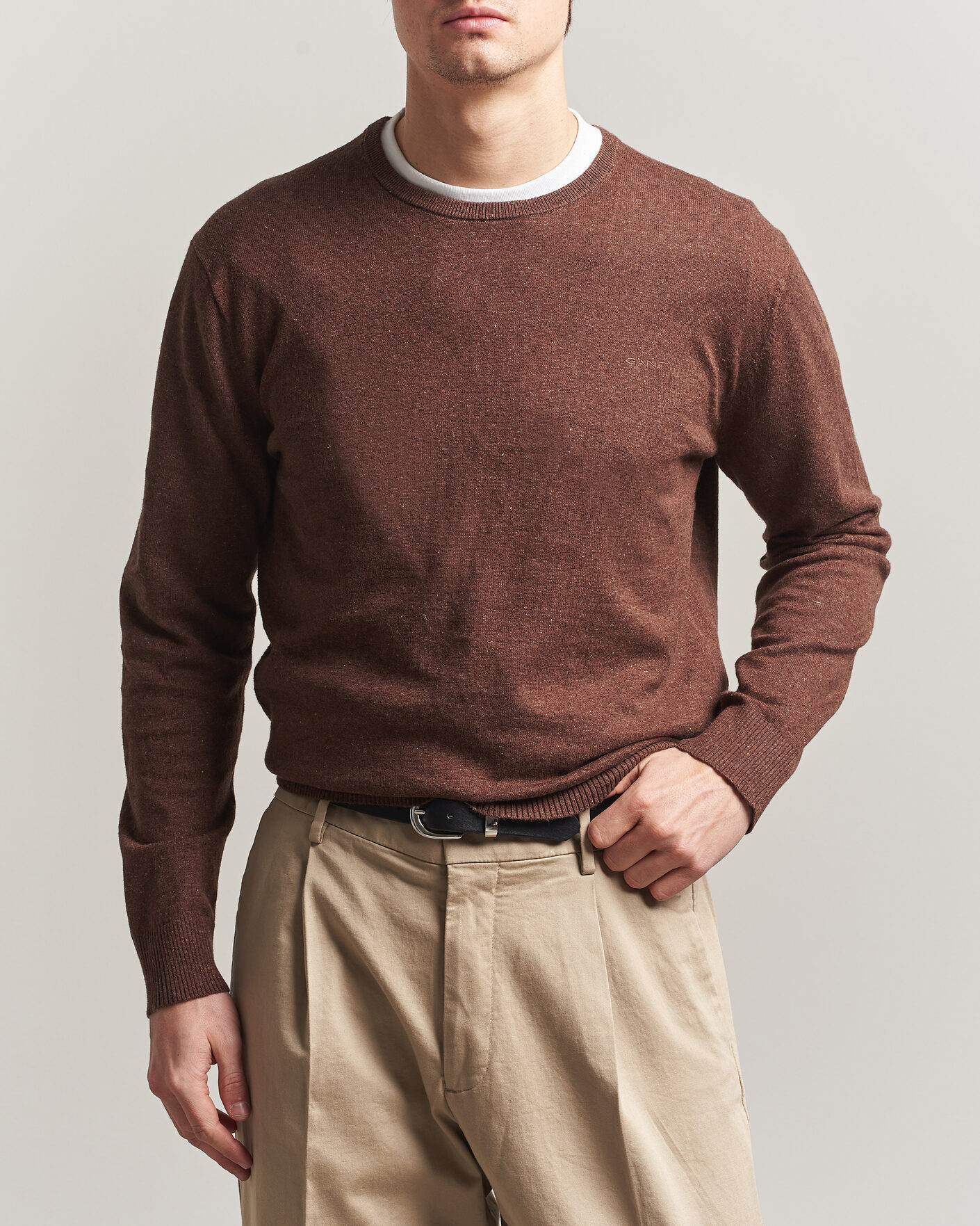 Homme | Pulls Et Tricots | Gant | Cotton/Linen Slub Knitted Sweater Hazelnut Melange
