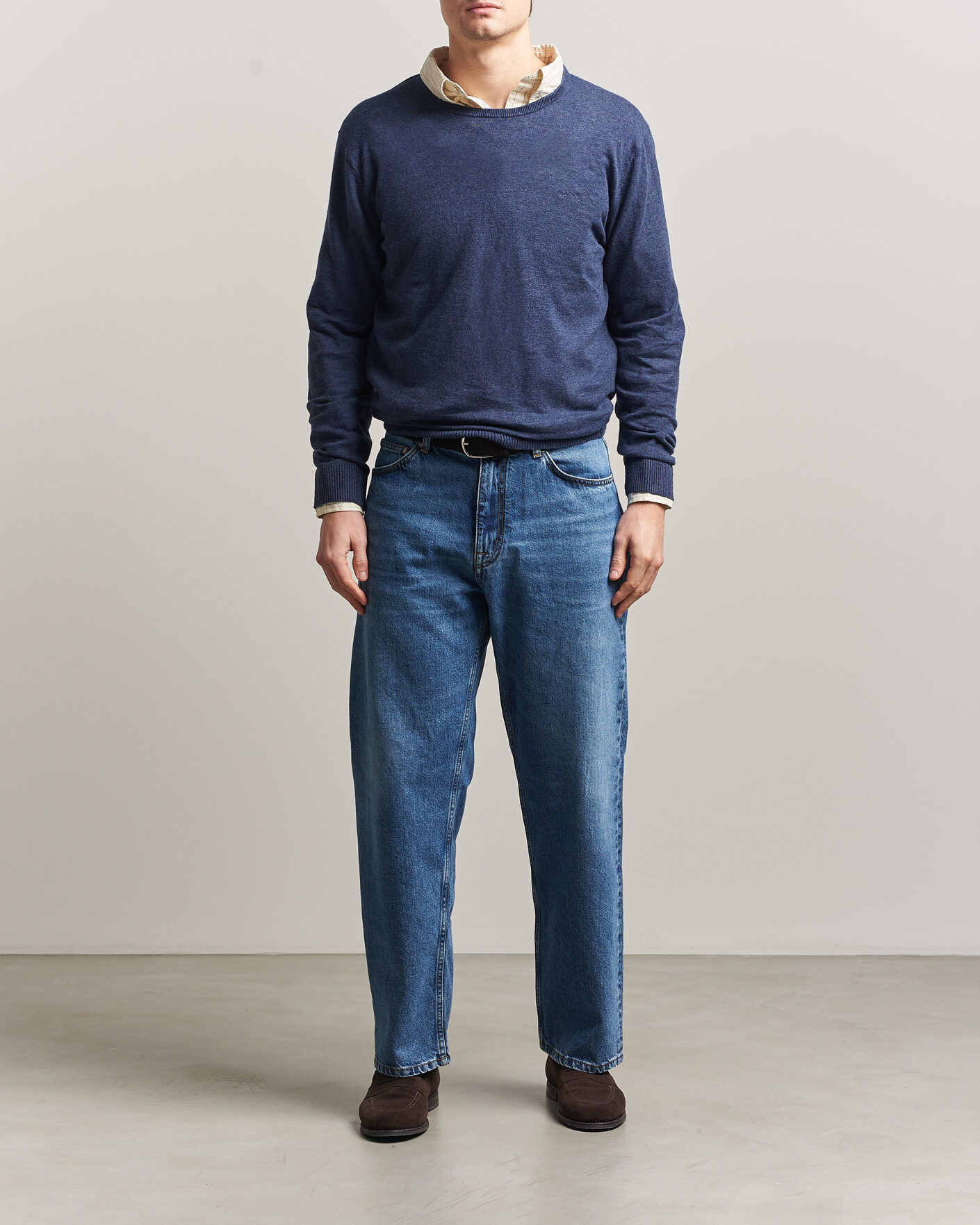Homme | Pulls Et Tricots | GANT | Cotton/Linen Slub Knitted Sweater Dark Indigo Melange