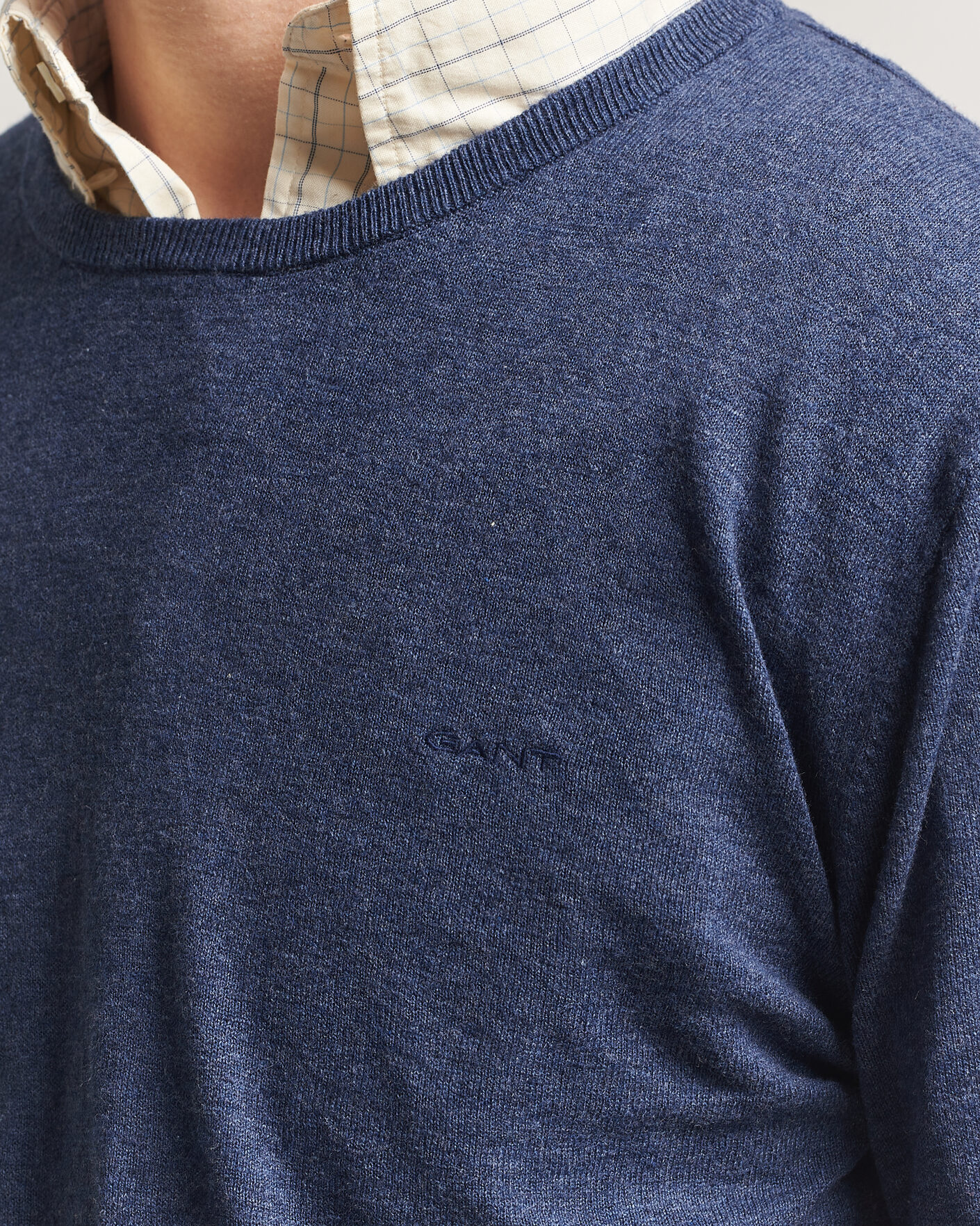Homme | Pulls Et Tricots | GANT | Cotton/Linen Slub Knitted Sweater Dark Indigo Melange
