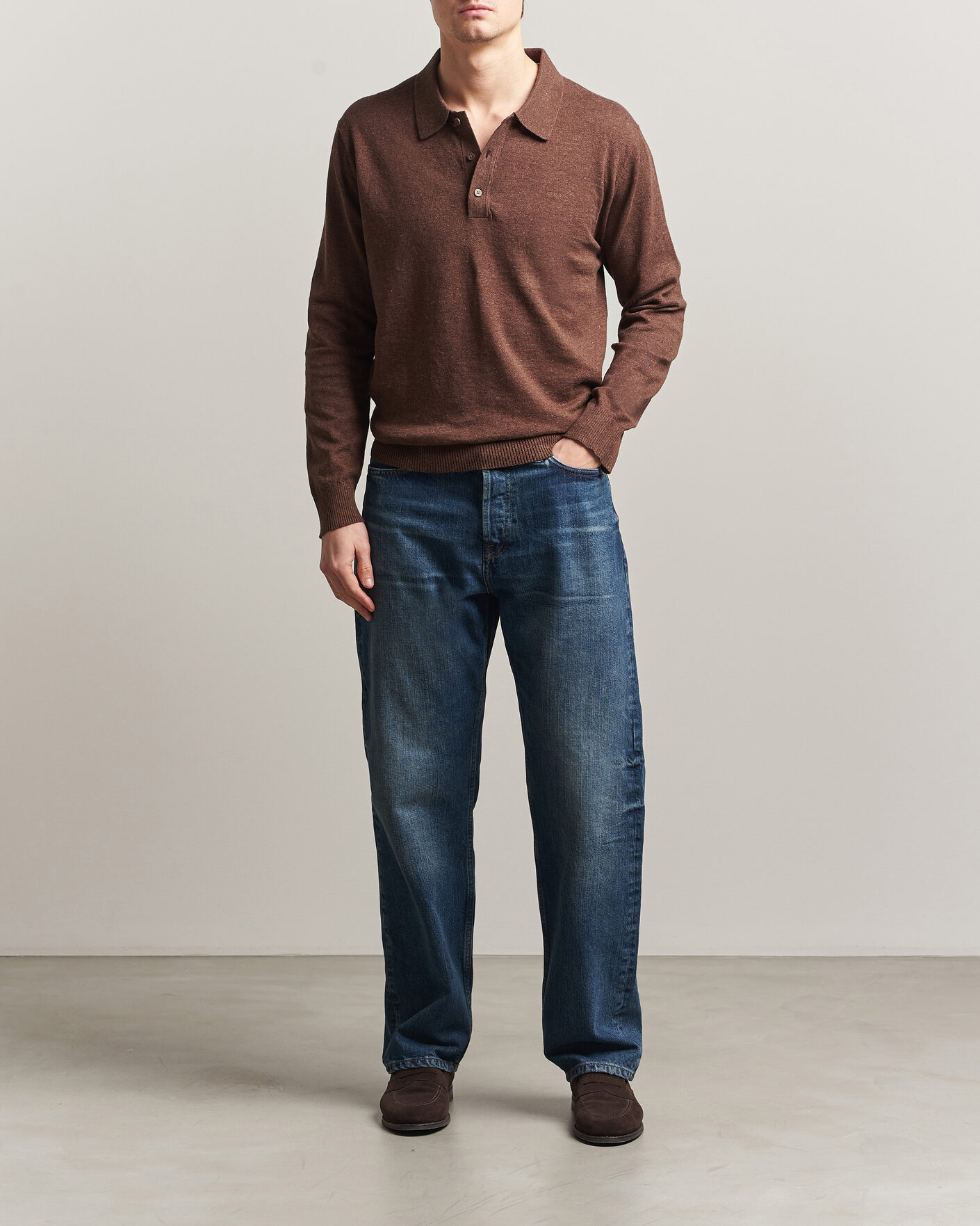 Homme | Pulls Et Tricots | Gant | Cotton/Linen Slub Knitted Polo Hazelnut Melange