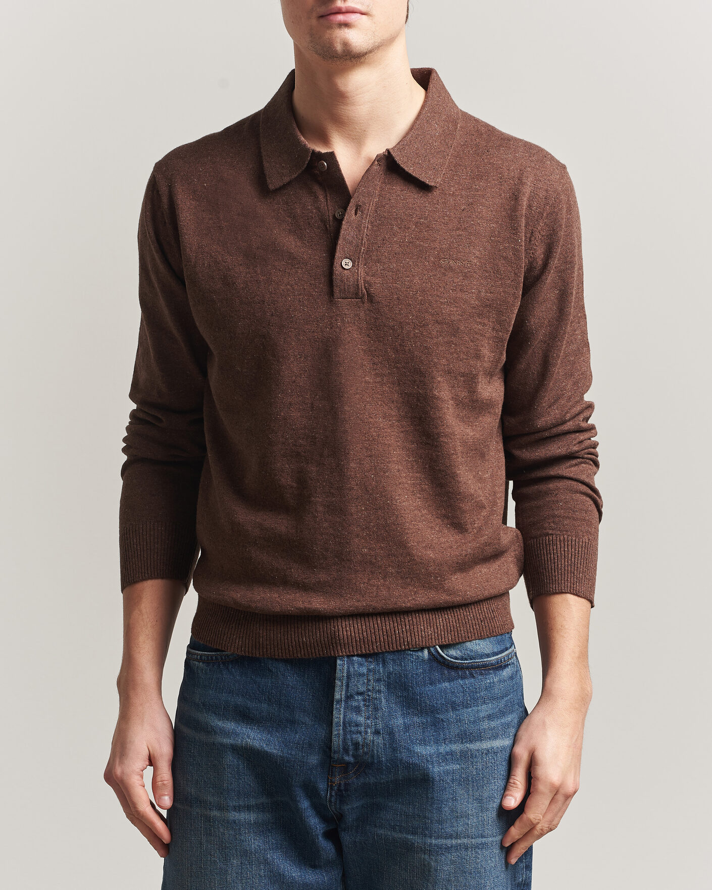 Homme | Pulls Et Tricots | Gant | Cotton/Linen Slub Knitted Polo Hazelnut Melange