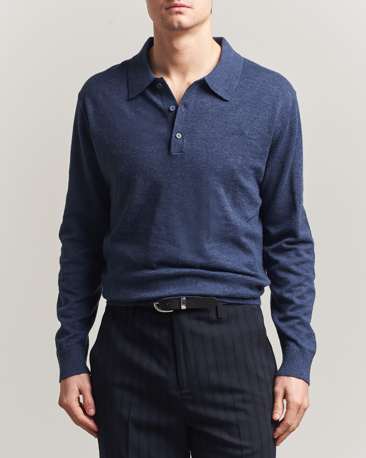 Homme | Pulls Et Tricots | Gant | Cotton/Linen Slub Knitted Polo Dark Indigo Melange