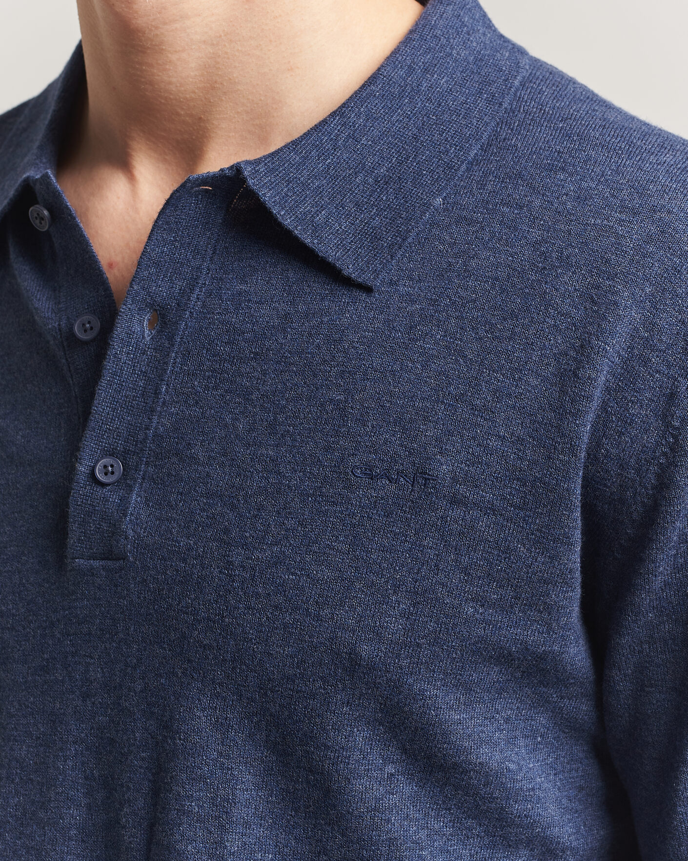 Homme | Pulls Et Tricots | Gant | Cotton/Linen Slub Knitted Polo Dark Indigo Melange