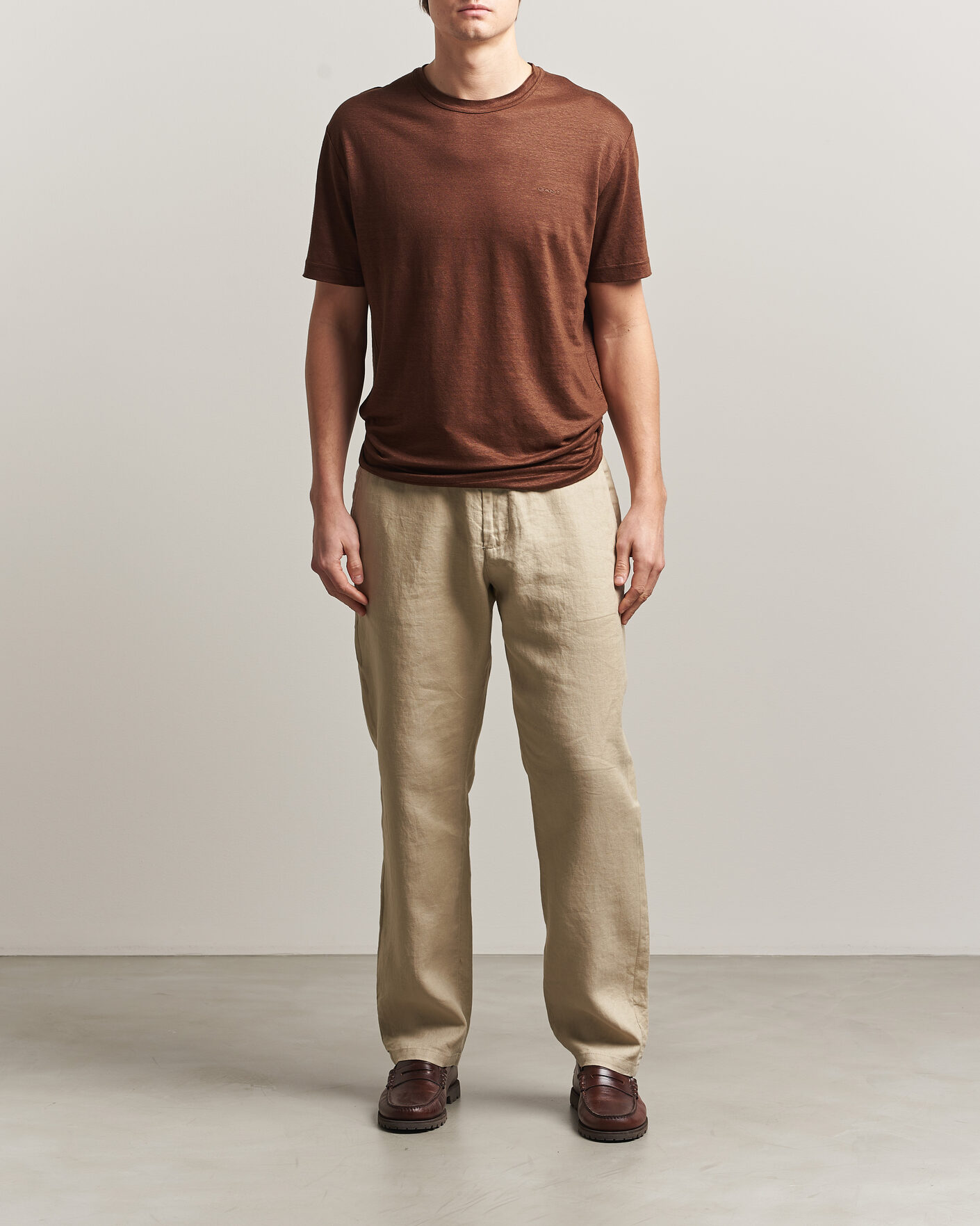 Homme | T-shirts | GANT | Linen T-Shirt Mahogany Brown