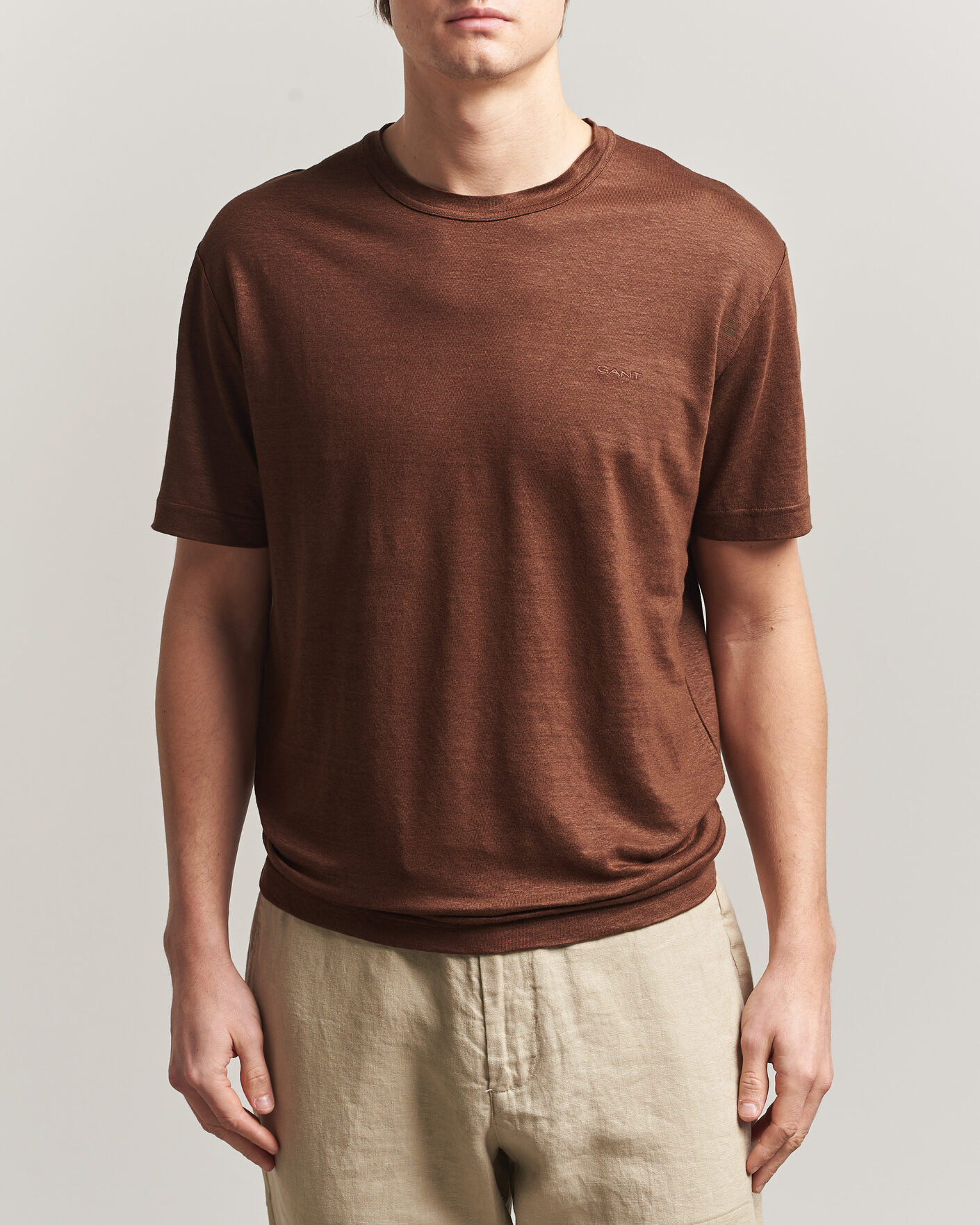 Homme | T-shirts | Gant | Linen T-Shirt Mahogany Brown