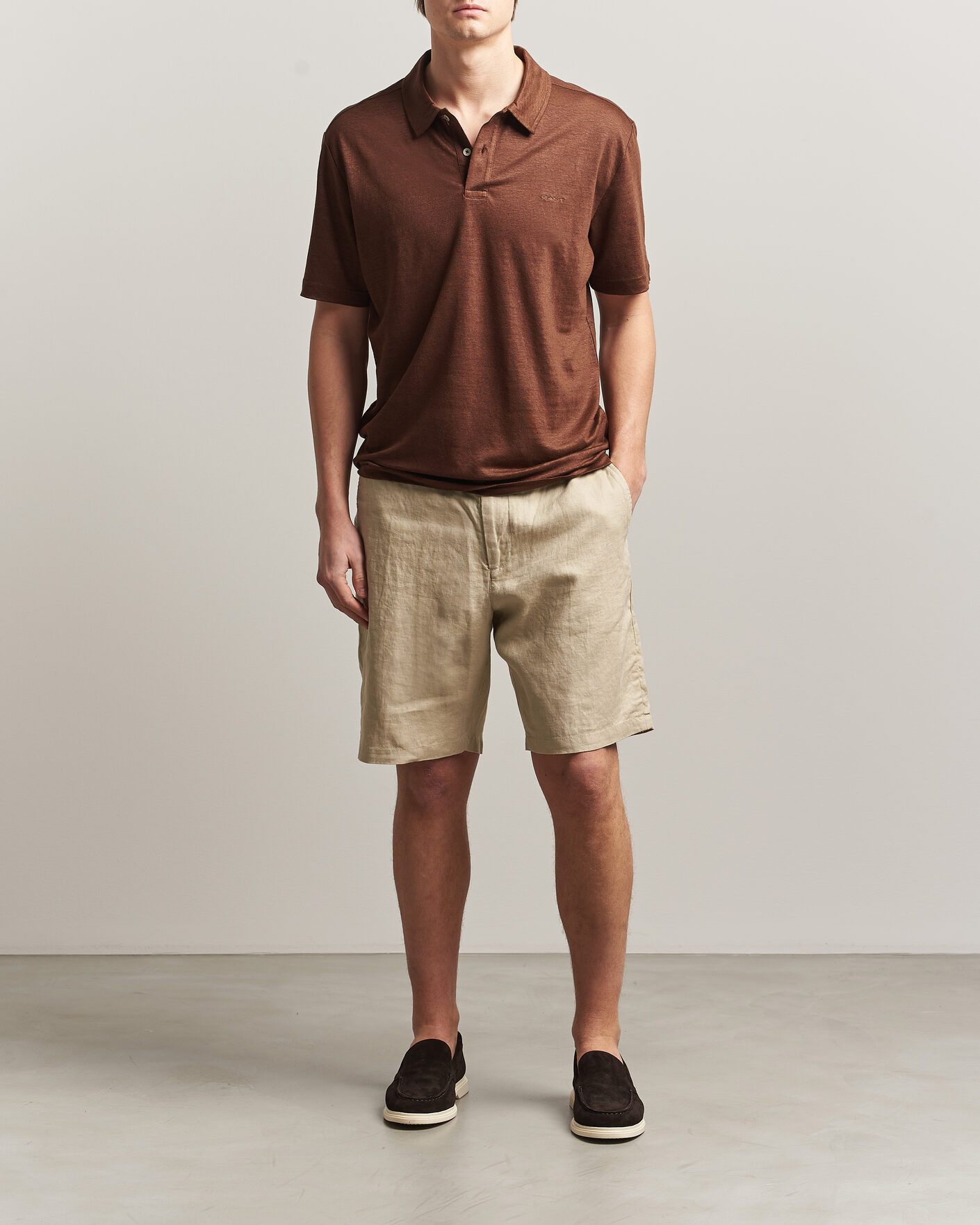 Homme | Polos | GANT | Linen Polo Mahogany Brown