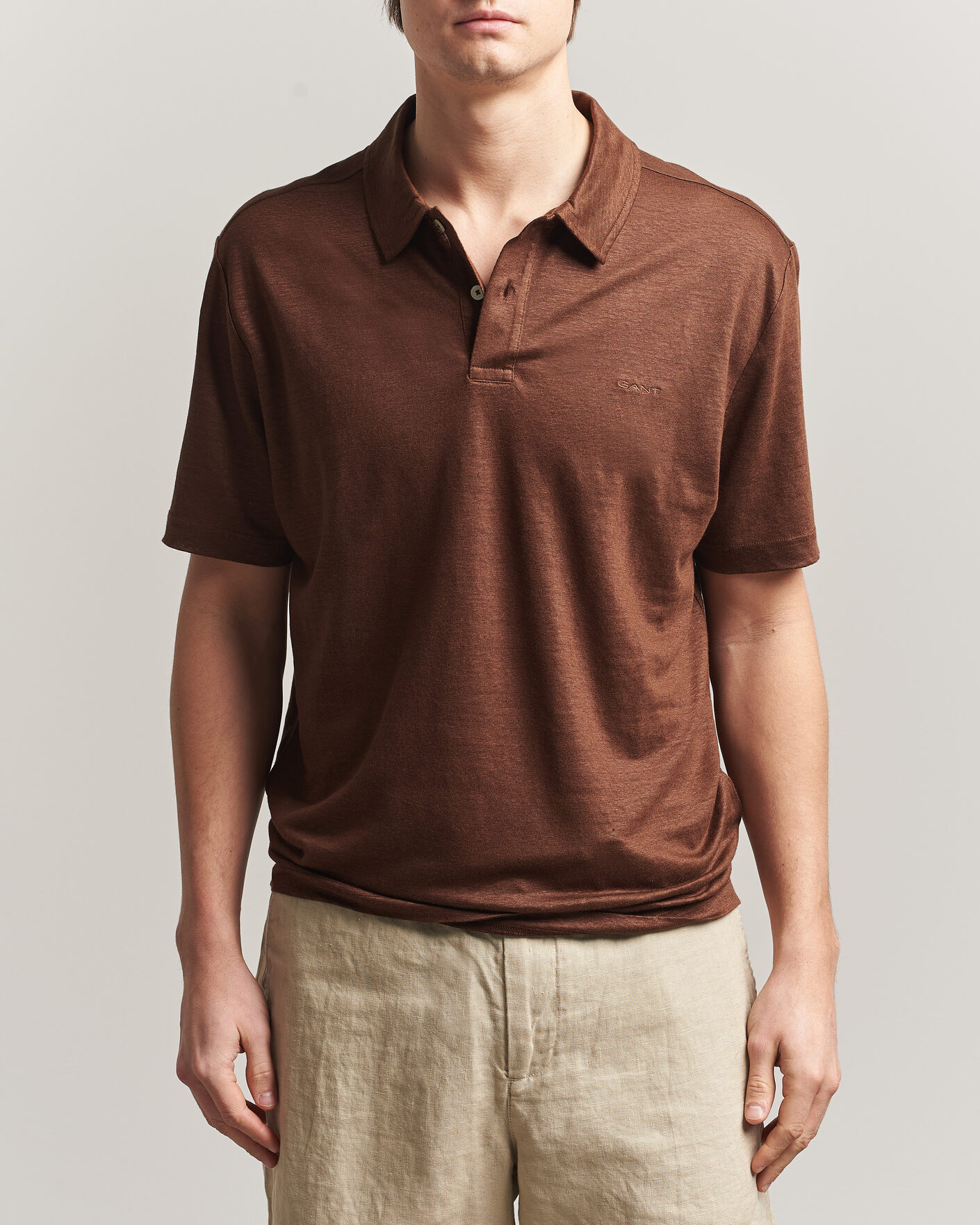 Homme | Polos | GANT | Linen Polo Mahogany Brown