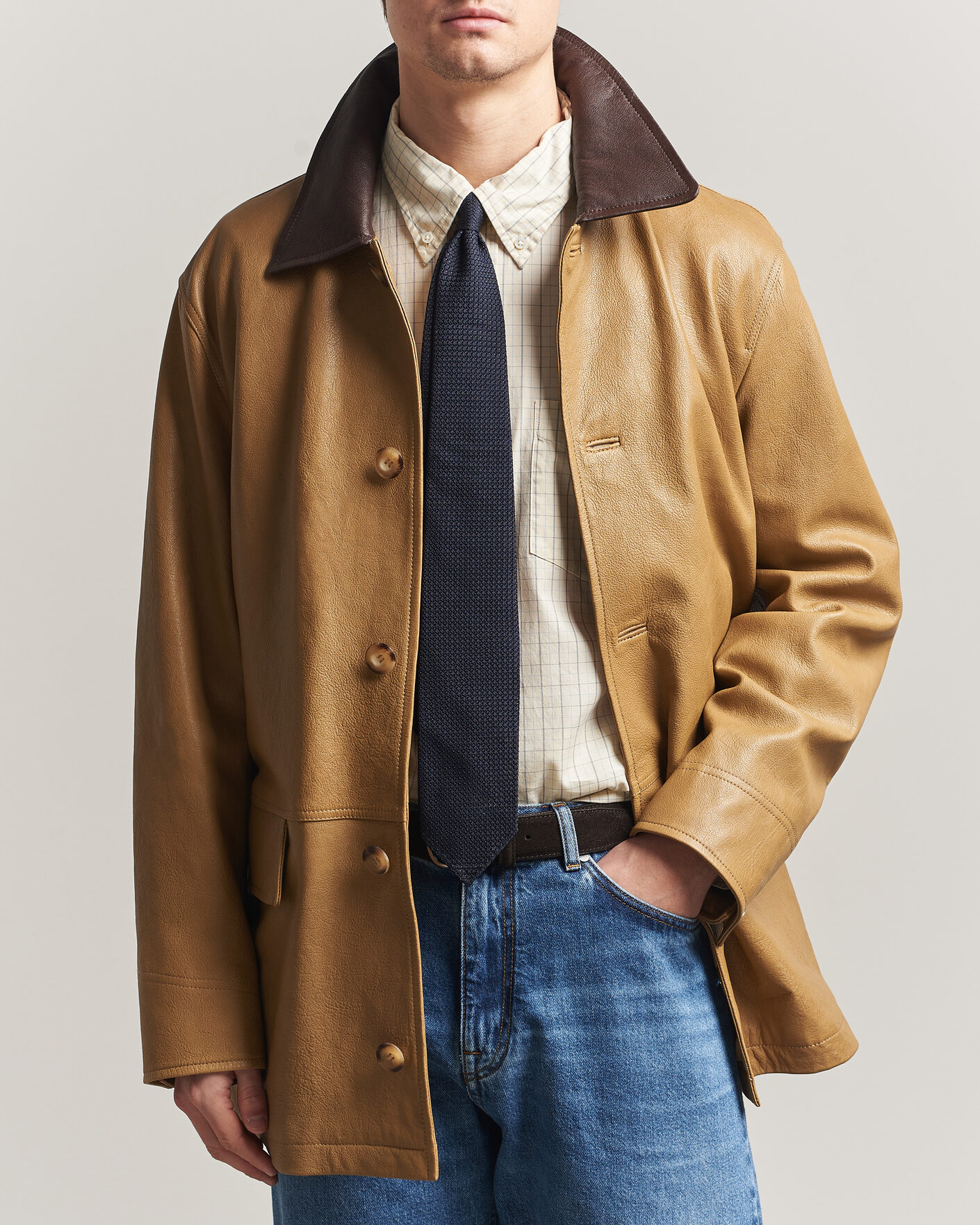Homme | Manteaux Et Vestes | Gant | Leather Decker Jacket Warm Khaki
