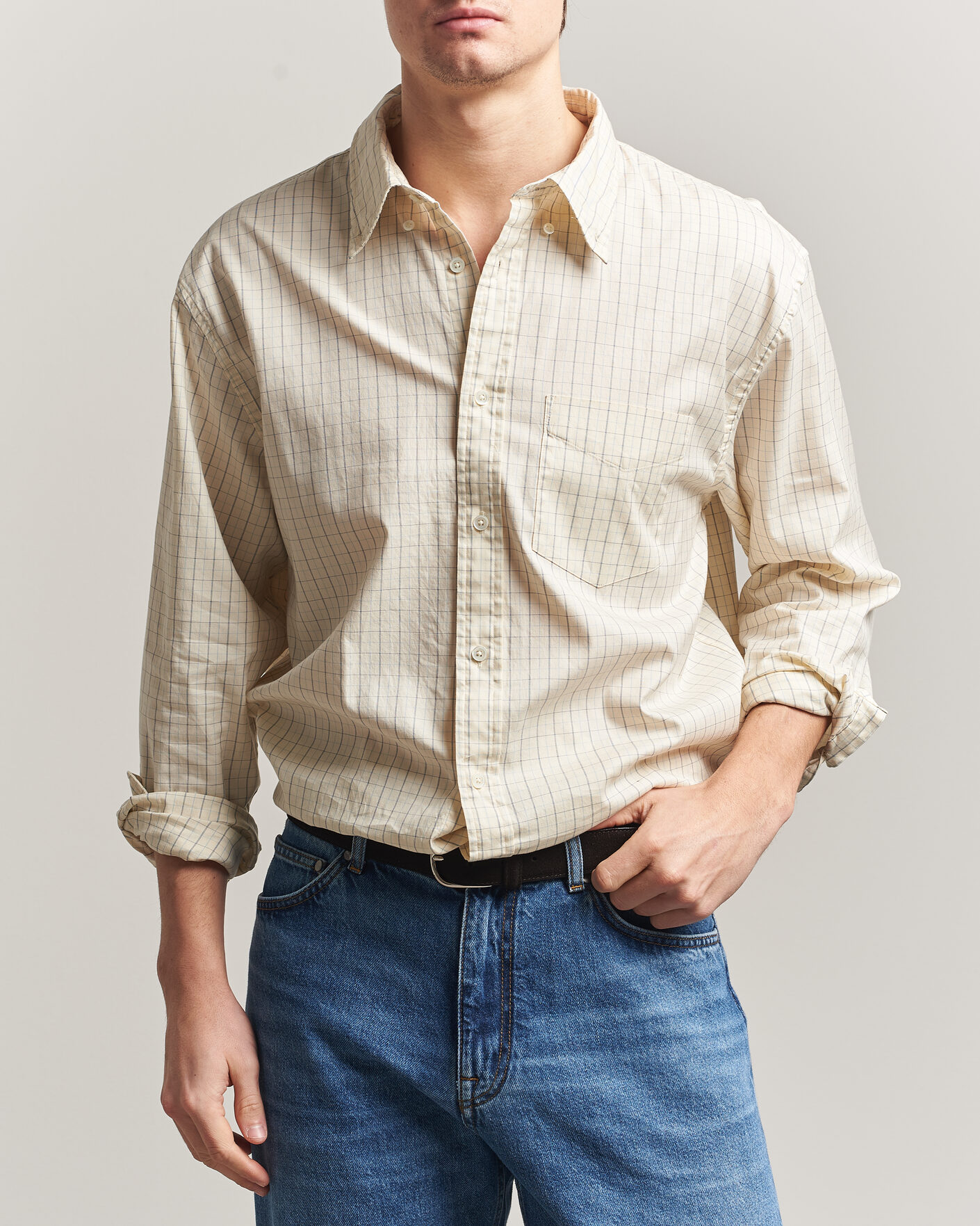 Homme | Chemises | Gant | Relaxed Fit Dreamy Oxford Checked Shirt Creamed White